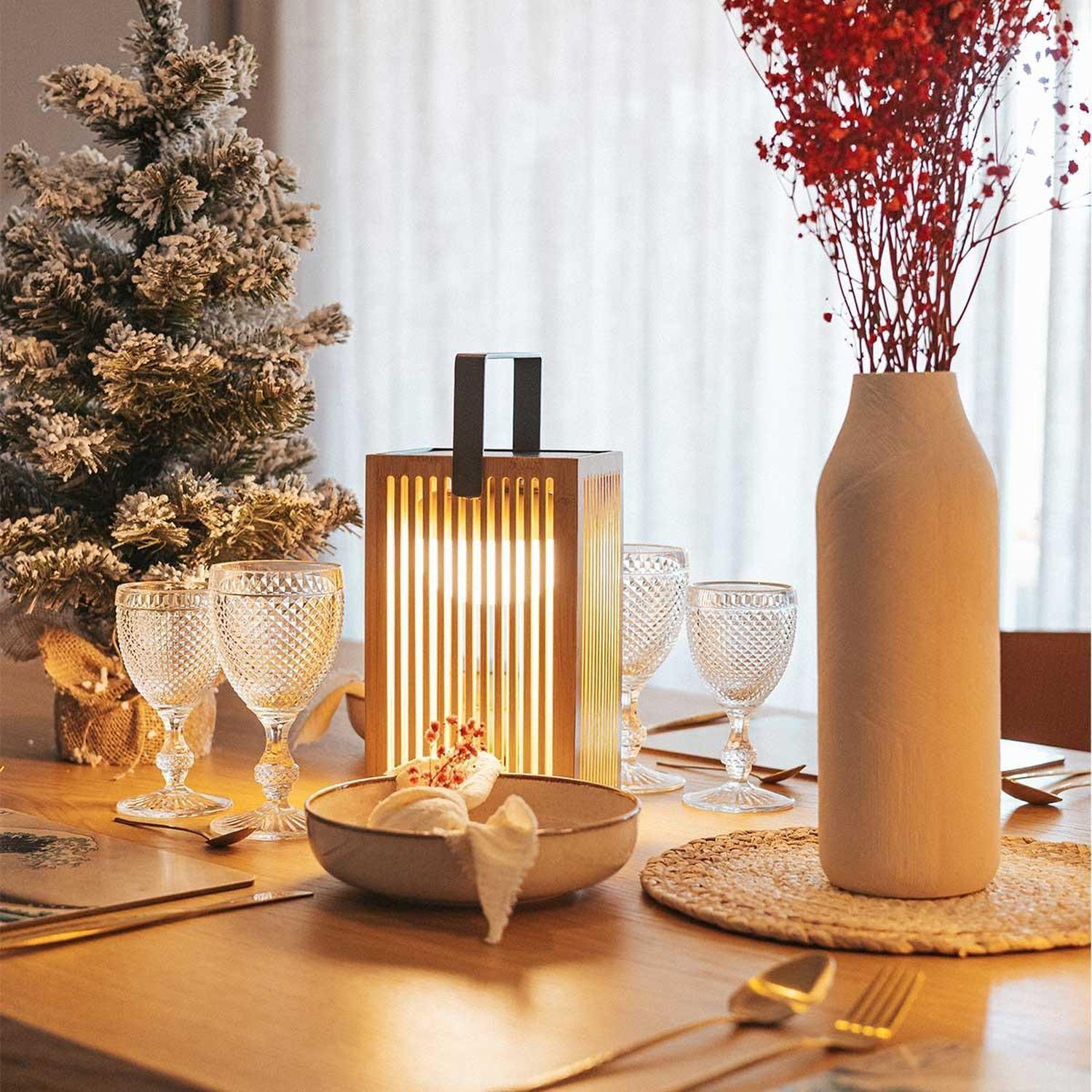 Lampe de table LED bois métal 24 cm IP54 2700K sans fil Outdoor