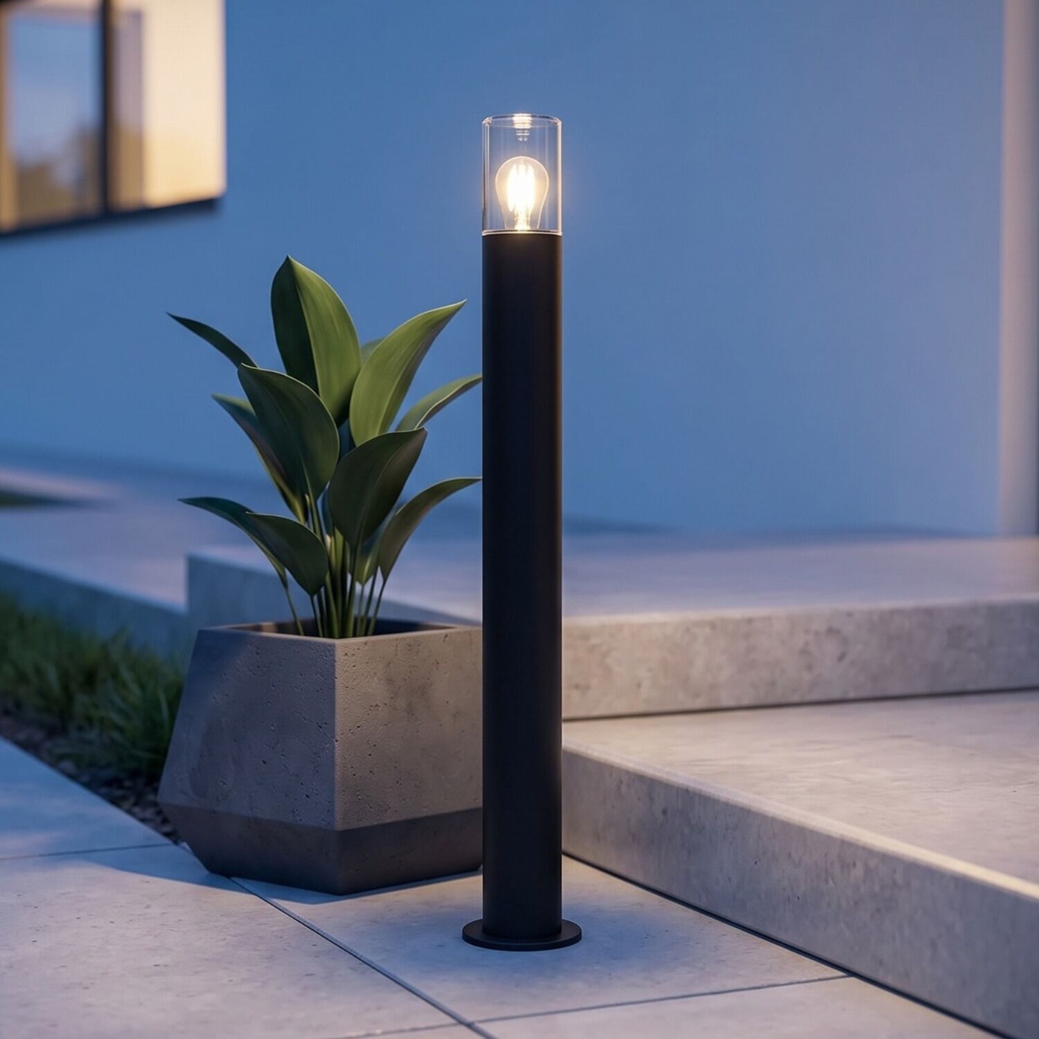 le125067-stehlampe-garten-terrasse-aussen-aluminium-glas-zeitlos-e27-ip44-grau-anthrazit-transparent-01 Außenlampe, Lampenpfosten, Standleuchte, Gartenbeleuchtung, Beleuchtung