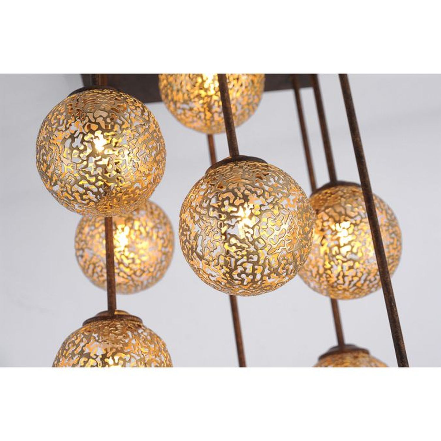 Rustikale Deckenlampe Metall G9 9-flammig Kugeln Gold Lampe, Kronleuchter