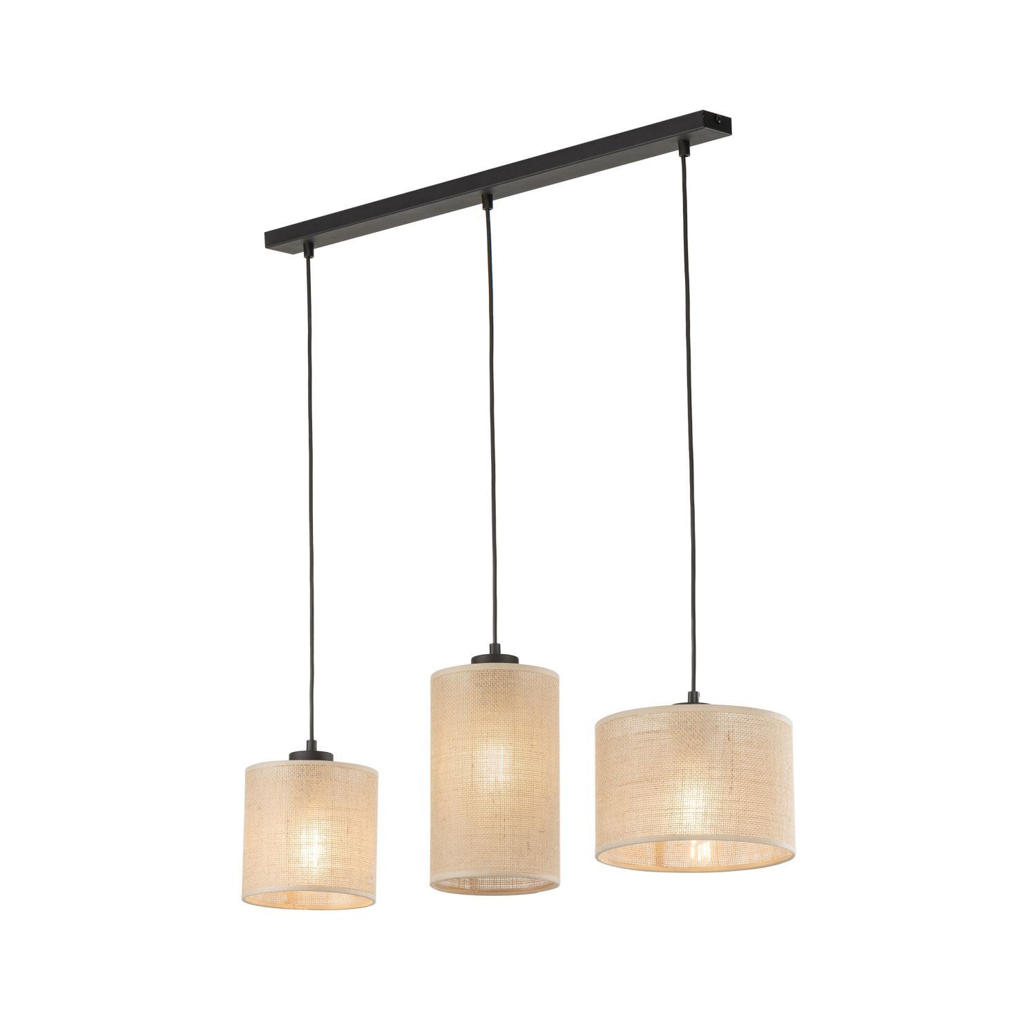Pendelleuchte 3-flammig Stoff Metall L: 79 cm E27 Boho Lampe, Kronleuchter, Leuchte