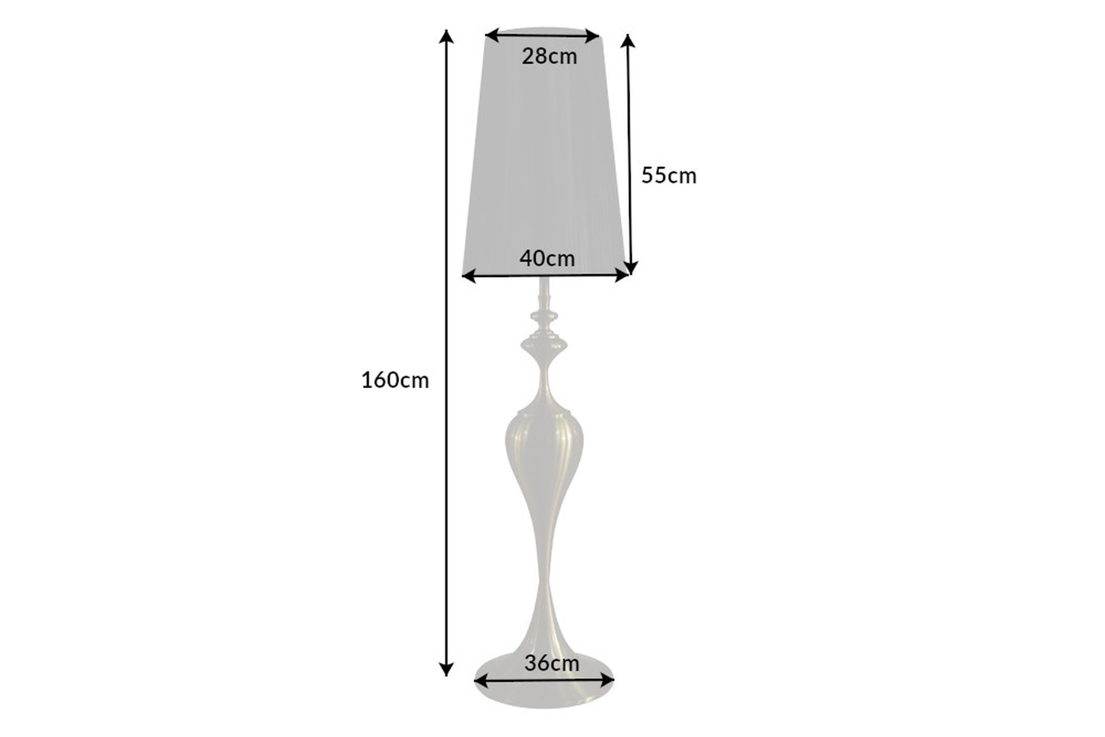 Lampadaire métal nylon or noir E27 160 cm élégant