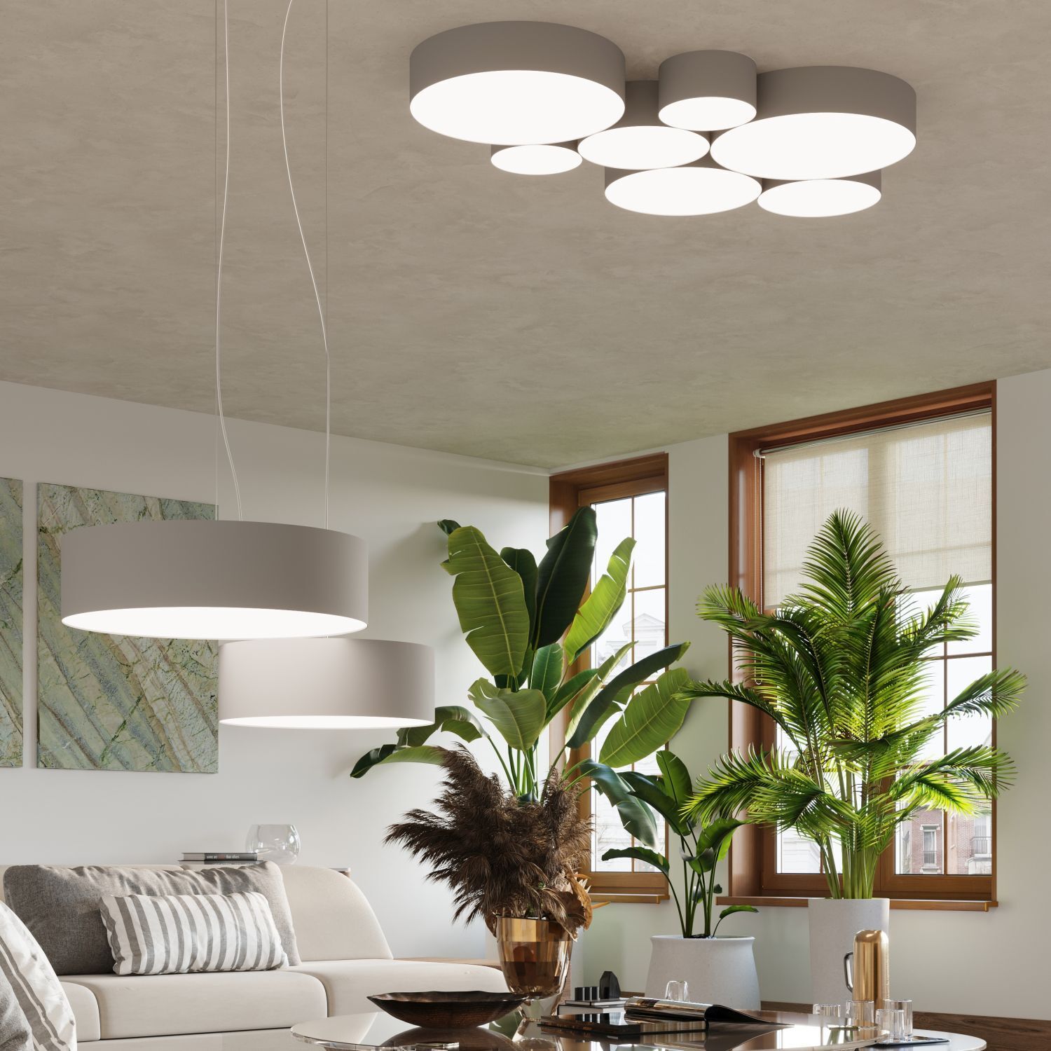 Deckenlampe rund Ø 55 cm Grau 4x E27 blendarm ATISS