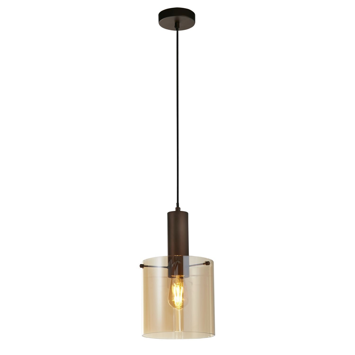 Suspension verre métal brun ambre E27 D : 20 cm