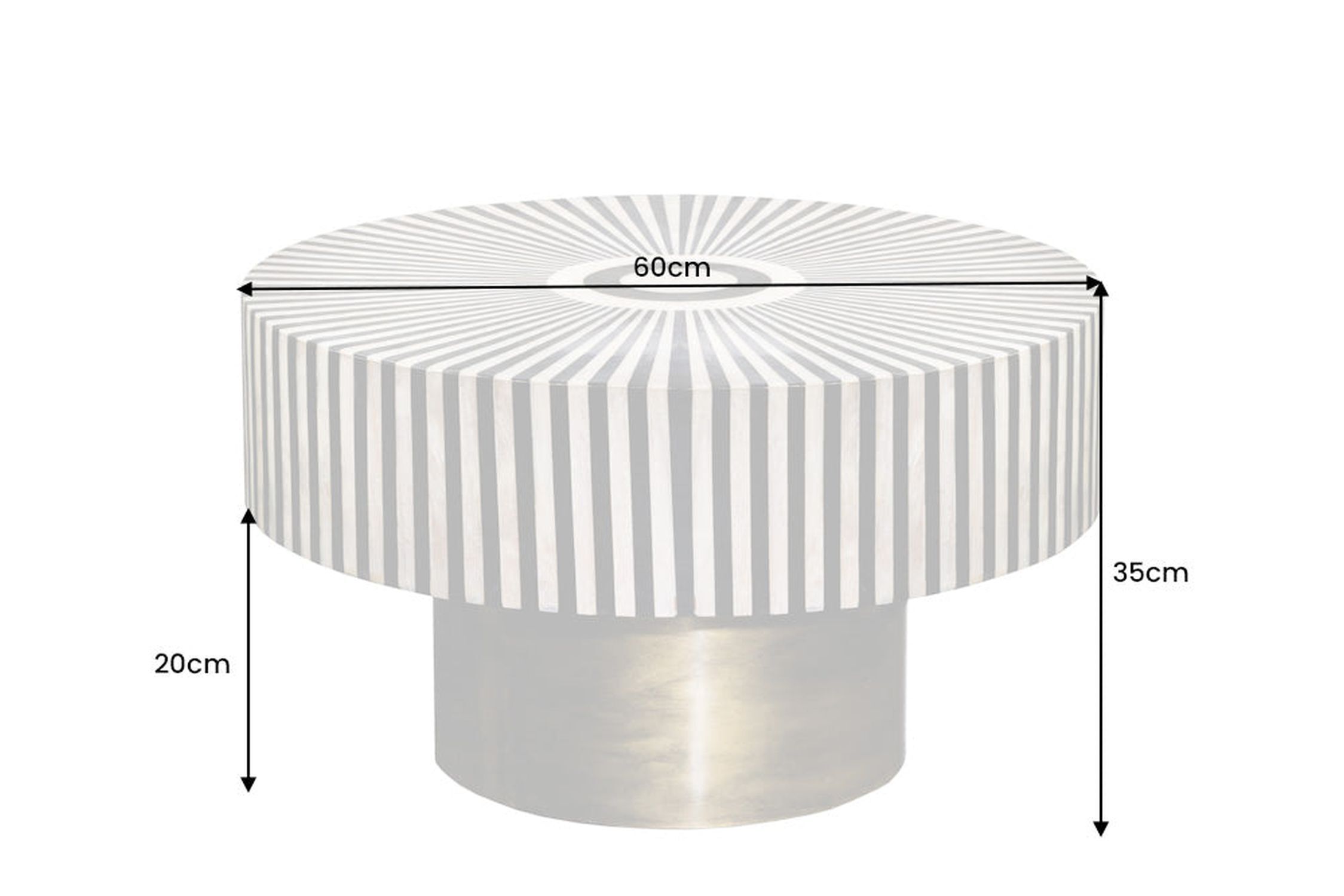 Table basse en marqueterie noire or blanc Ø 60 cm artisanale Zylinder