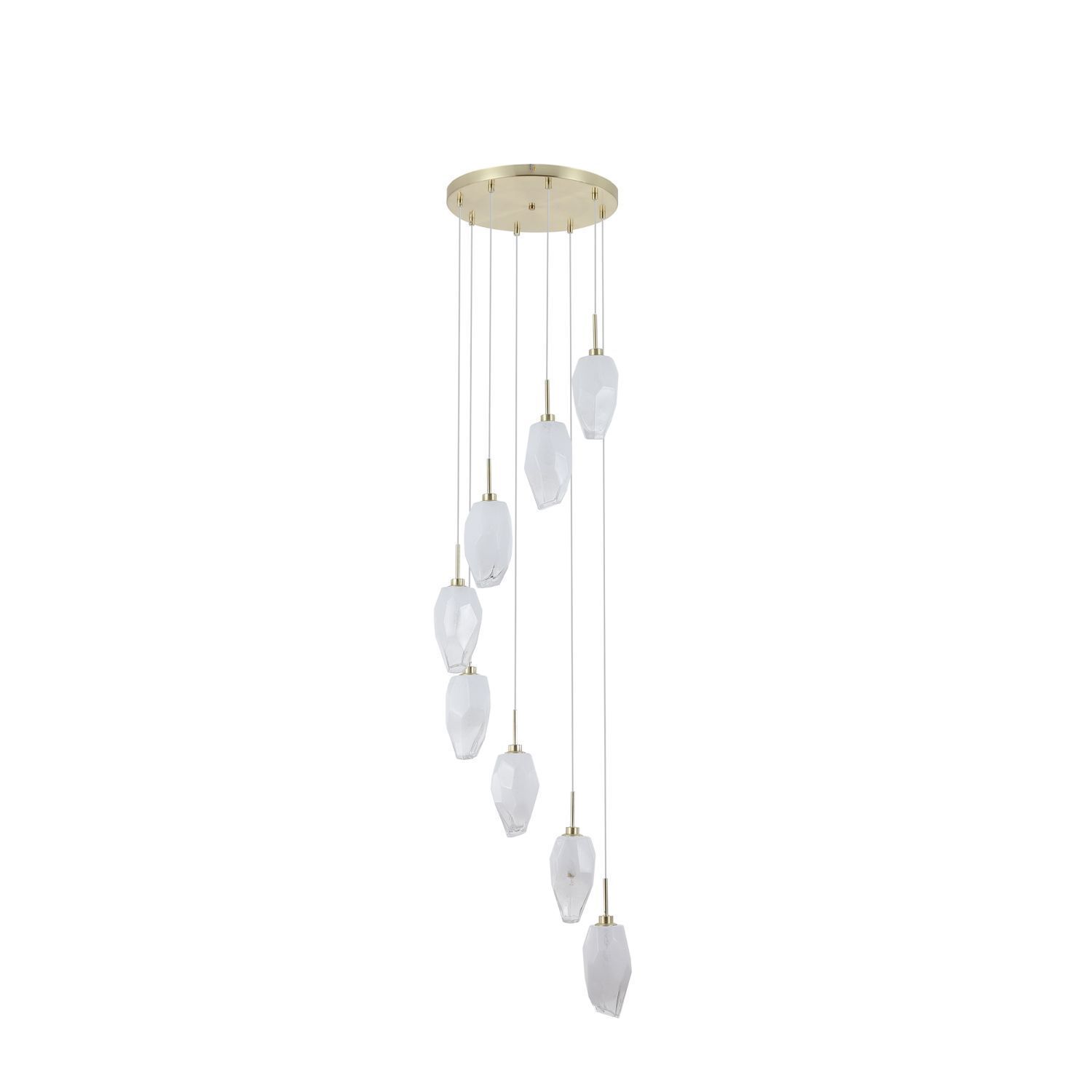 pendant light, hanging lamp, glass drops, gold finish, multi-light