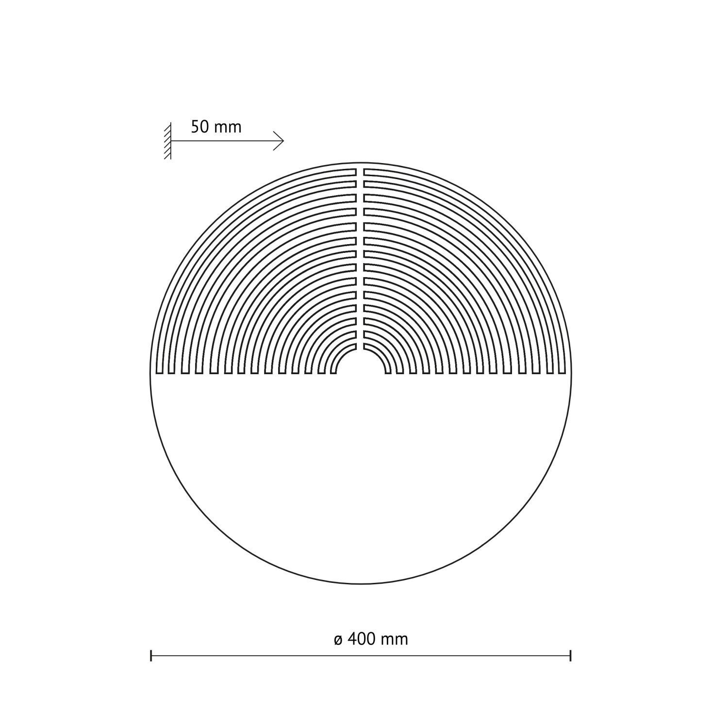 Wandleuchte Holz indirekt B:40 cm G9 Eiche 2-flammig rundes Diagramm, Bemaßungszeichnung, Konstruktionstyp, Durchmesser 400 mm, Arc-Layout