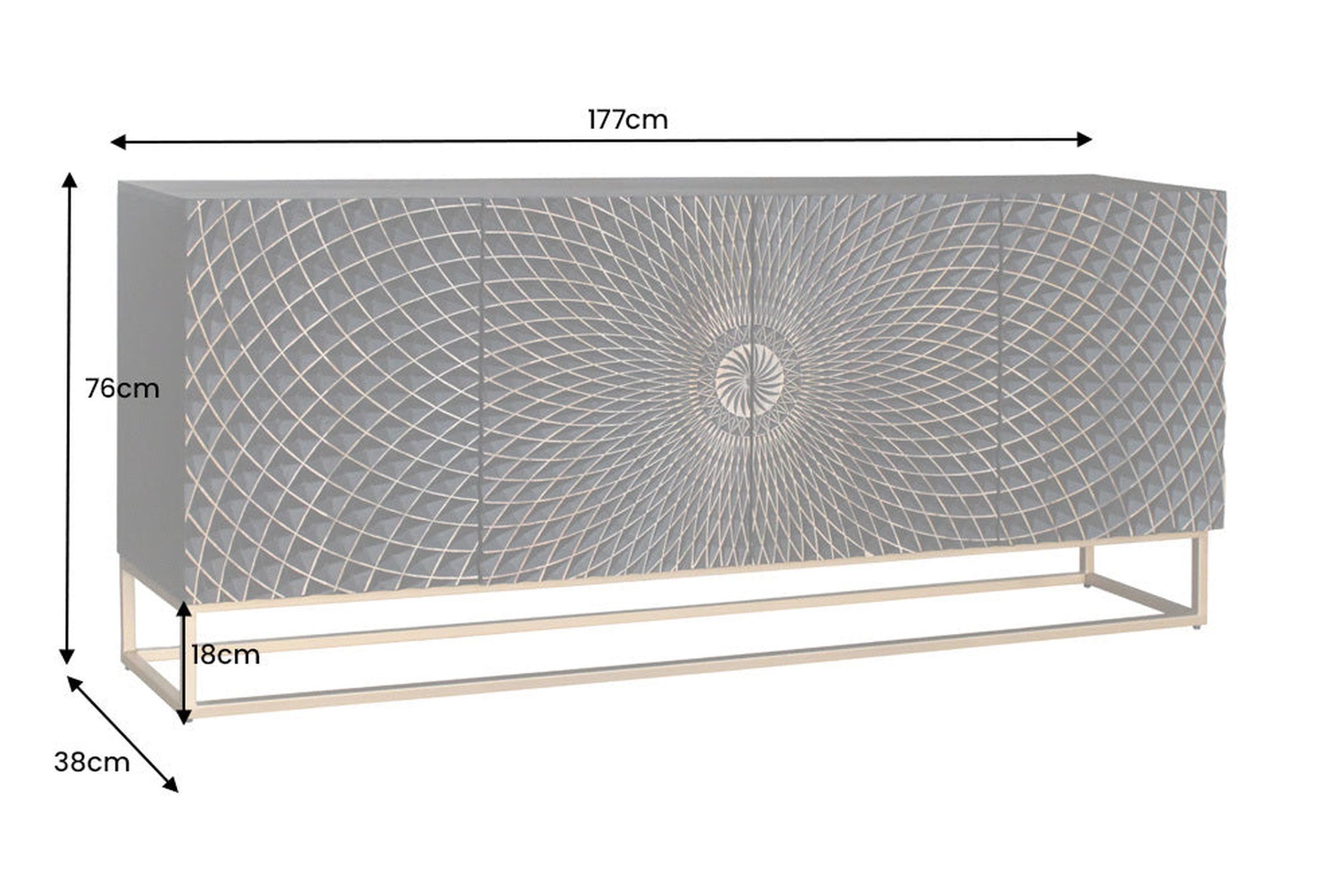 Sideboard Schwarz Gold 177 x 76 cm Ornament Türen Handarbeit Moebel, Anrichte