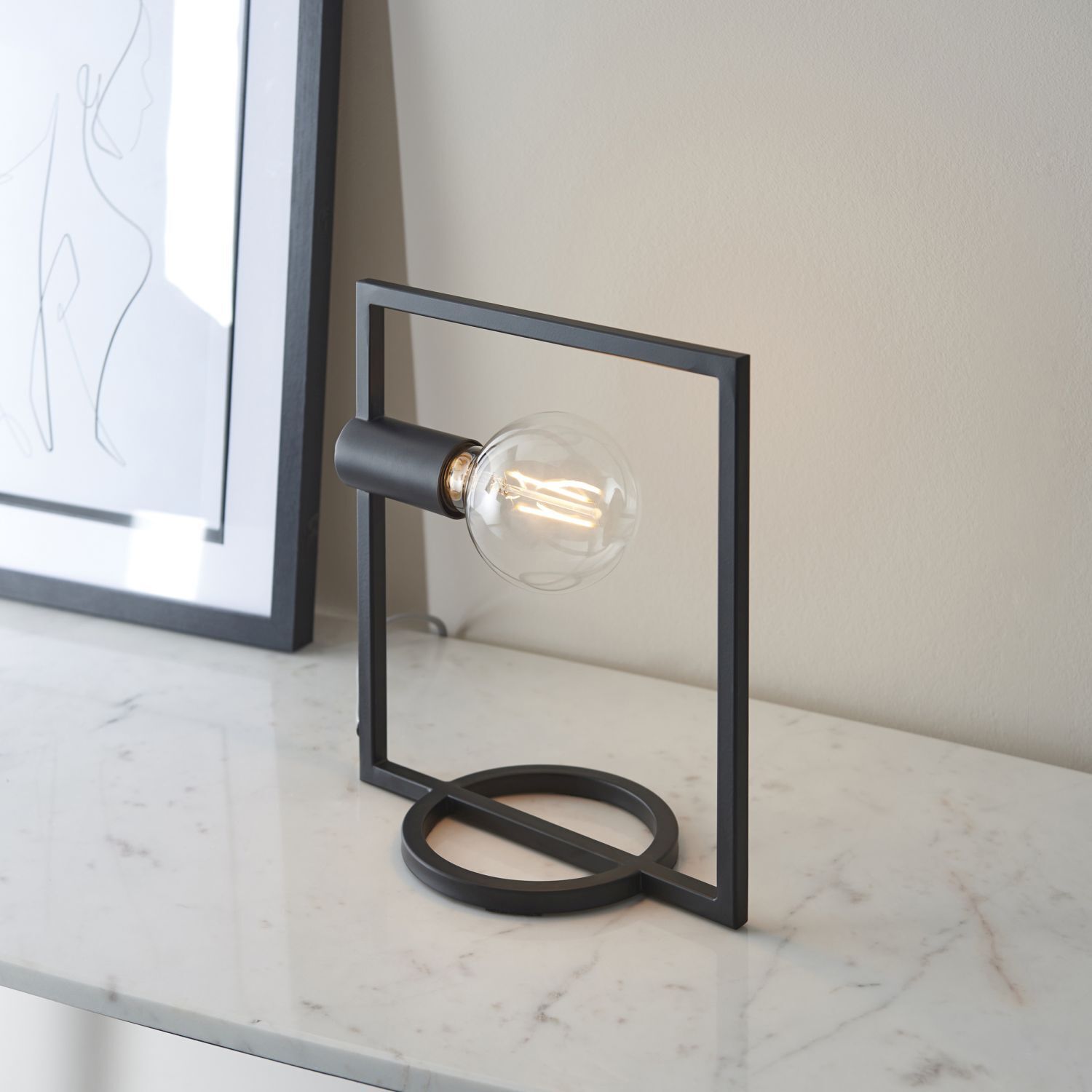 Tischlampe Schwarz H: 29,5 cm eckig klein Metall Modern E27