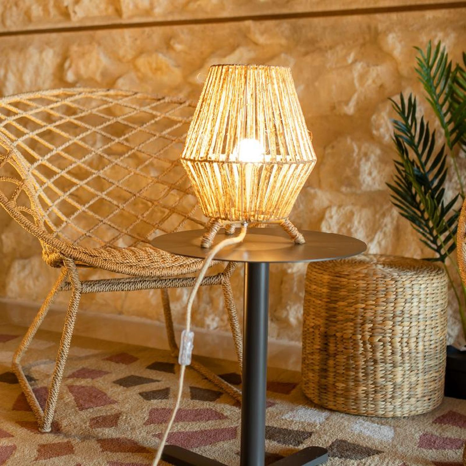 Beistelllampe Dreibein Rattan H: 32,5 cm E27 YILAN