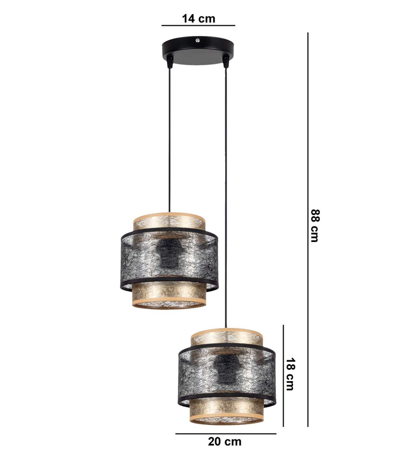 Suspension Tissu Noir Or L:33 cm E27 faible éblouissement