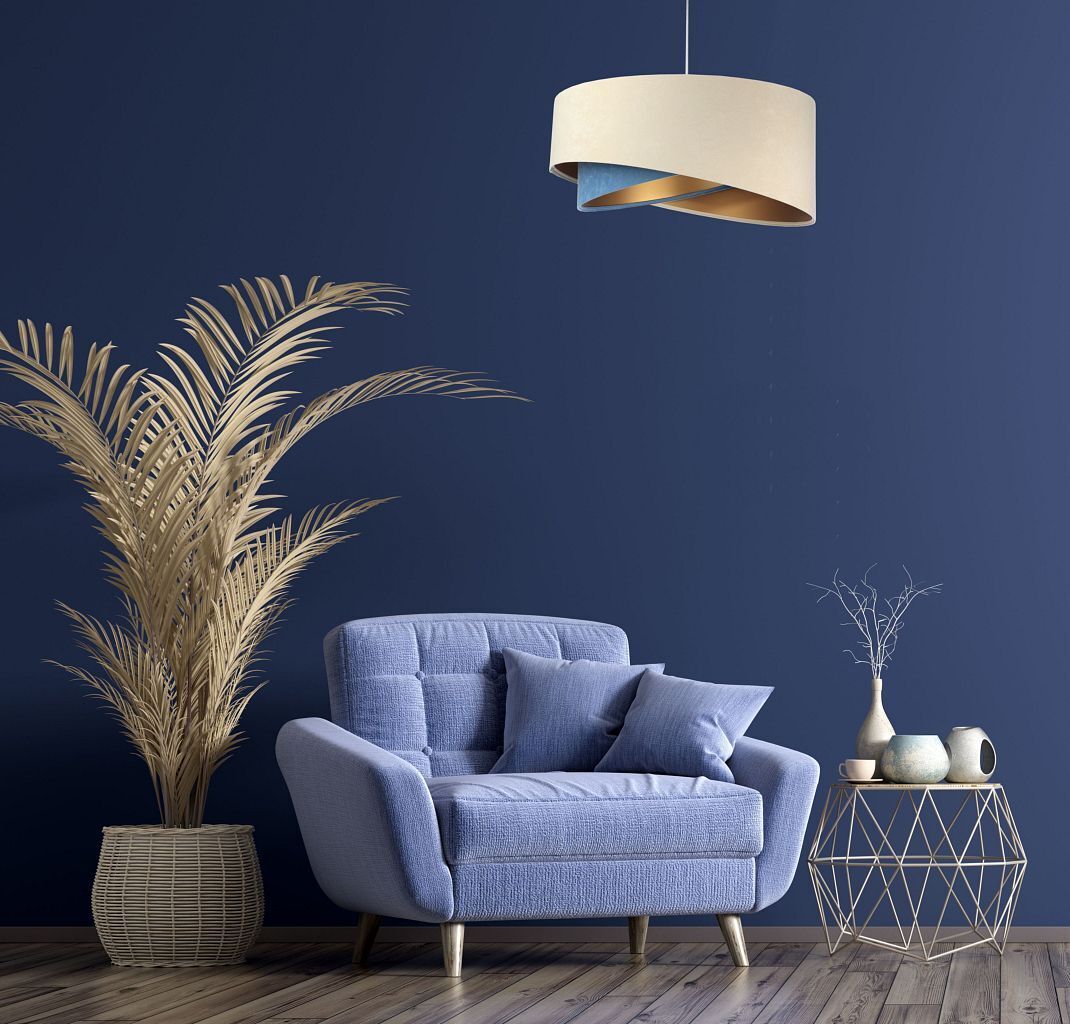 Lampe à suspendre Moderne Ø 50 cm Tissu Crème Bleu Or E27