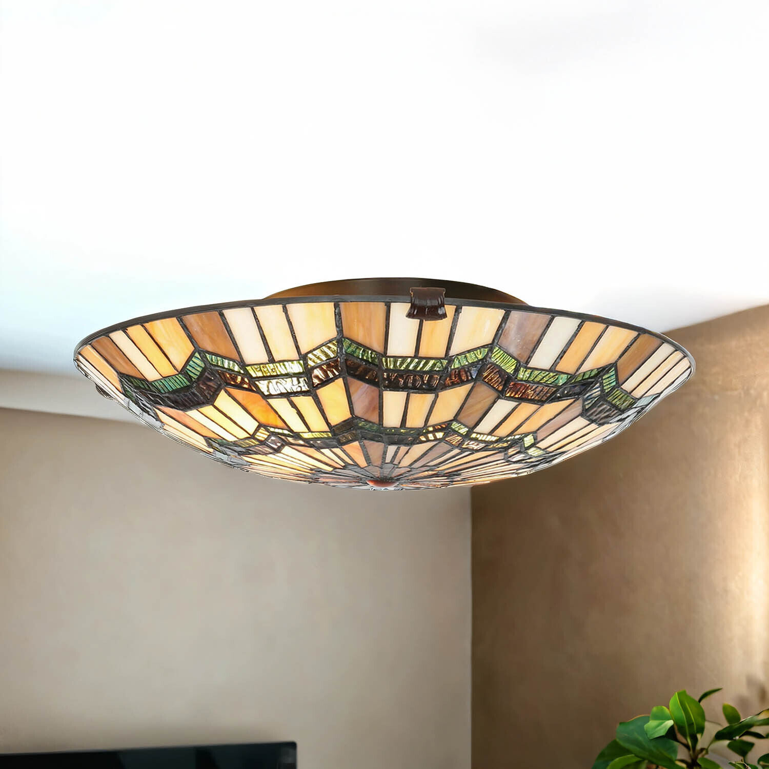 Premium Tiffany Lampe FARFALLA Buntglas rund Ø42cm Deckenleuchte