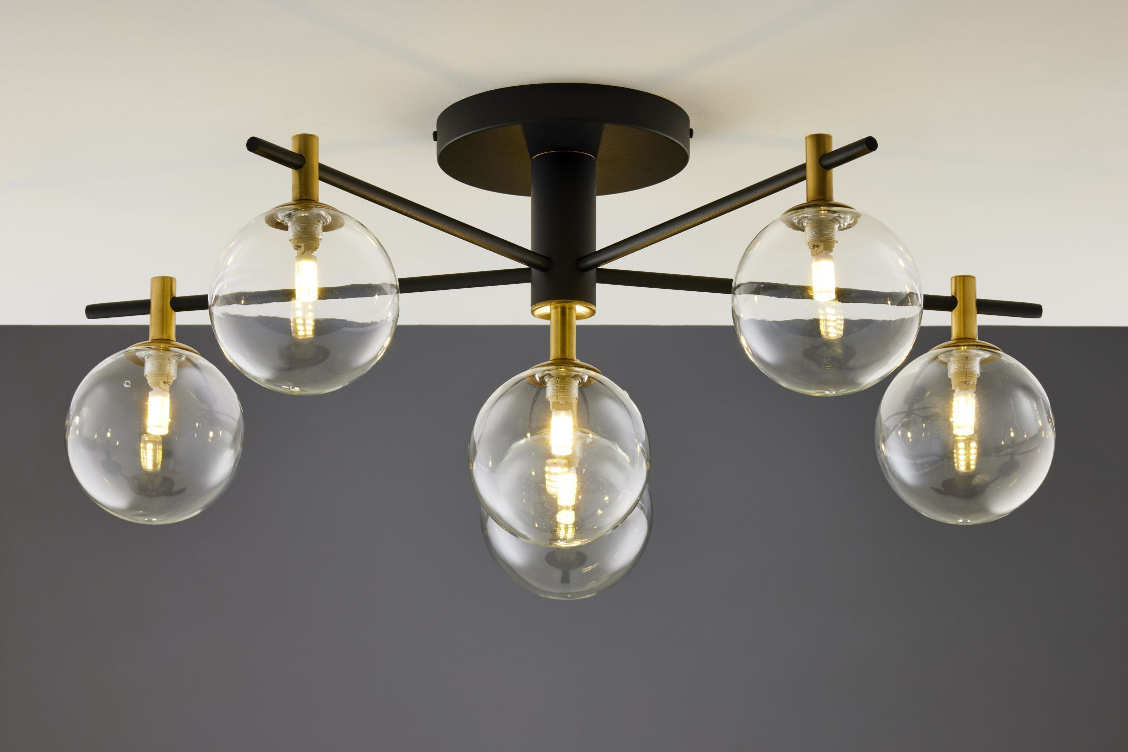 Deckenlampe Metall Glas G9 B:76 cm in Schwarz Gold Leuchte, Kronleuchter, Lampe, Deckenleuchte, Deckenventilator