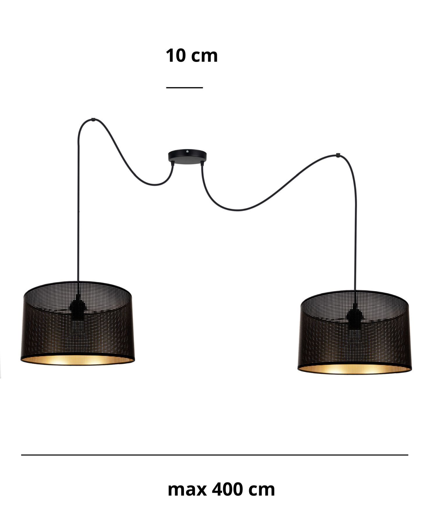 Hängelampe Spider Schwarz Gold E27 2-flmg L:200 cm groß Lampe