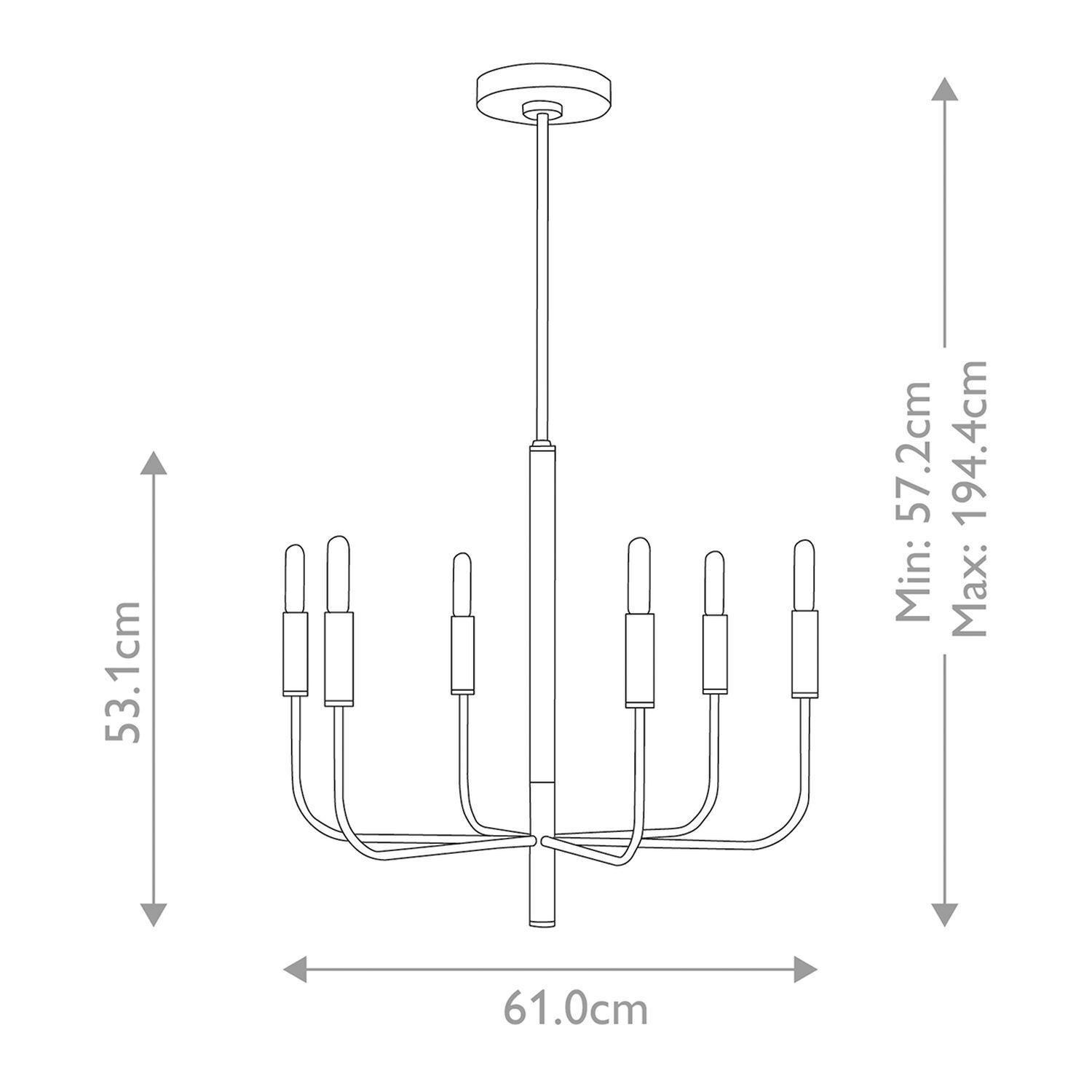 Lustre métal E14 largeur 61 cm réglable en hauteur