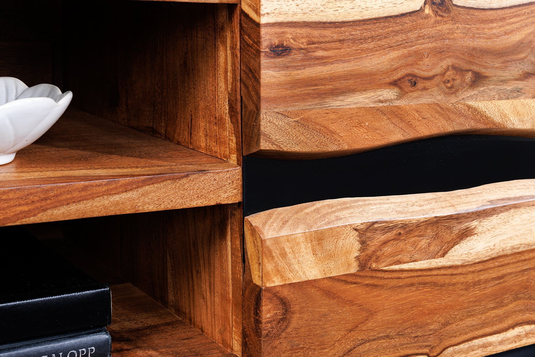 Meuble TV suspendu bois de sheesham métal 160 cm bord d'arbre Hartholz, Holz, Schublade, Gebeiztes Holz, Kabinett