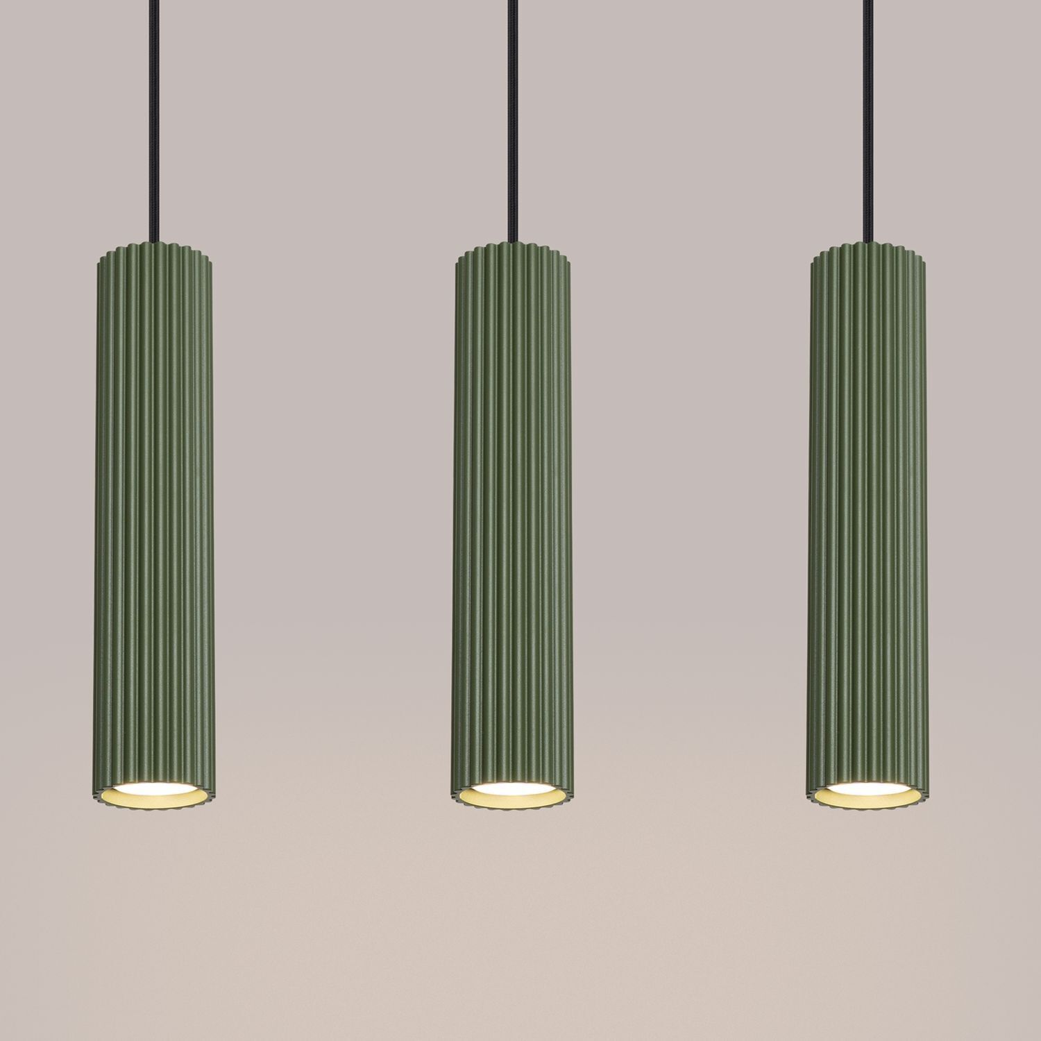 Lampe à suspendre en métal à 3 flammes GU10 L : 45 cm en vert Moderne