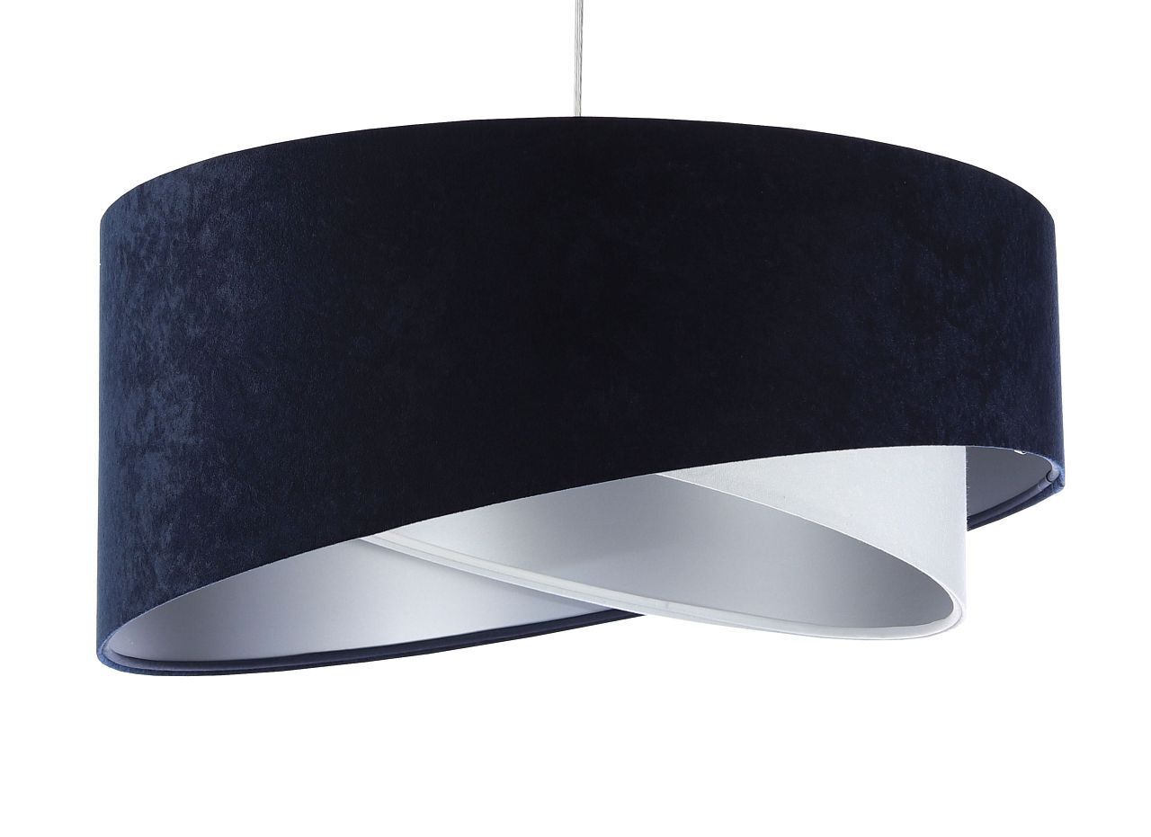 Lampe à suspendre tissu abat-jour Ø 50 cm E27 en bleu blanc argenté Lampe