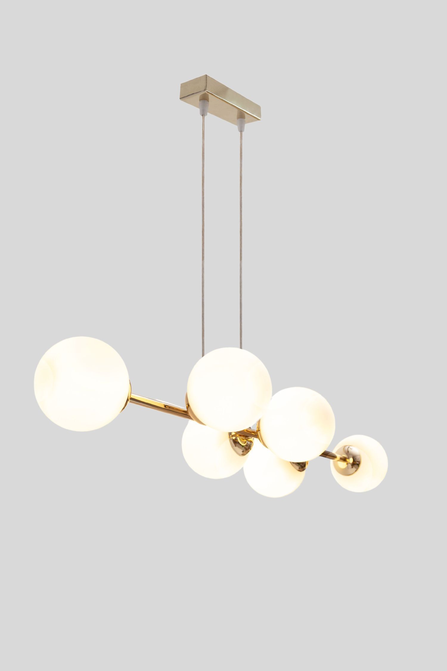 pendant light, globe bulbs, gold finish, midcentury style, ceiling fixture