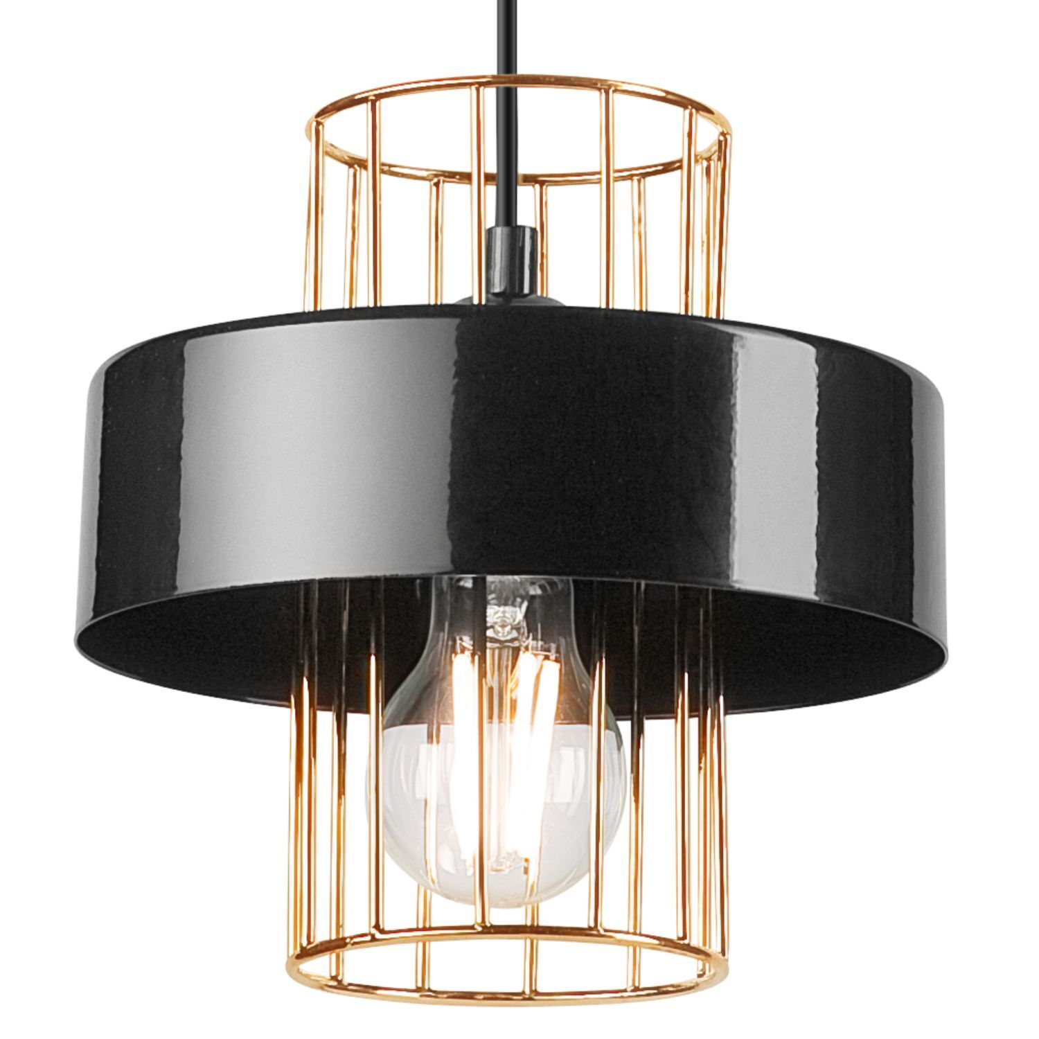 Hängelampe Metall Schwarz Gold Ø 20 cm E27 höhenverstellbar Hängelampe Metall Schwarz Gold Ø 20 cm E27 höhenverstellbar