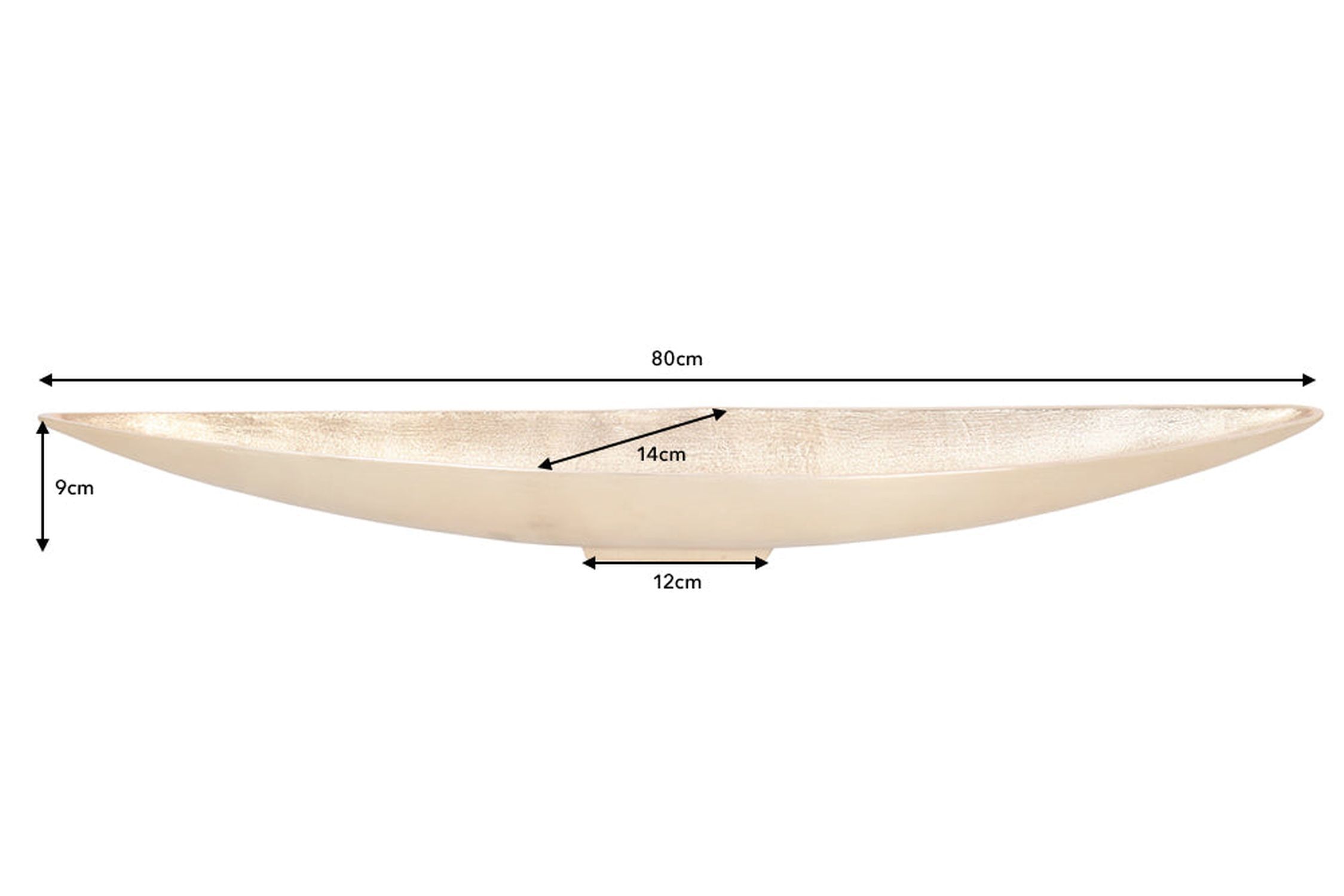 Dekoschale länglich 82 cm lang aus Metall in Gold Handarbeit
