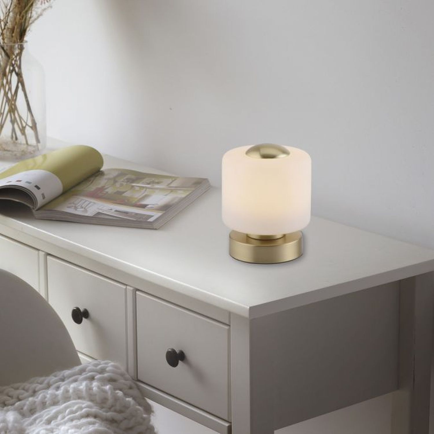 LED Tischleuchte Touch dimmbar 15 cm 3000 K in Messing Lampe, Mobiliar, Tabelle, Tischlampe