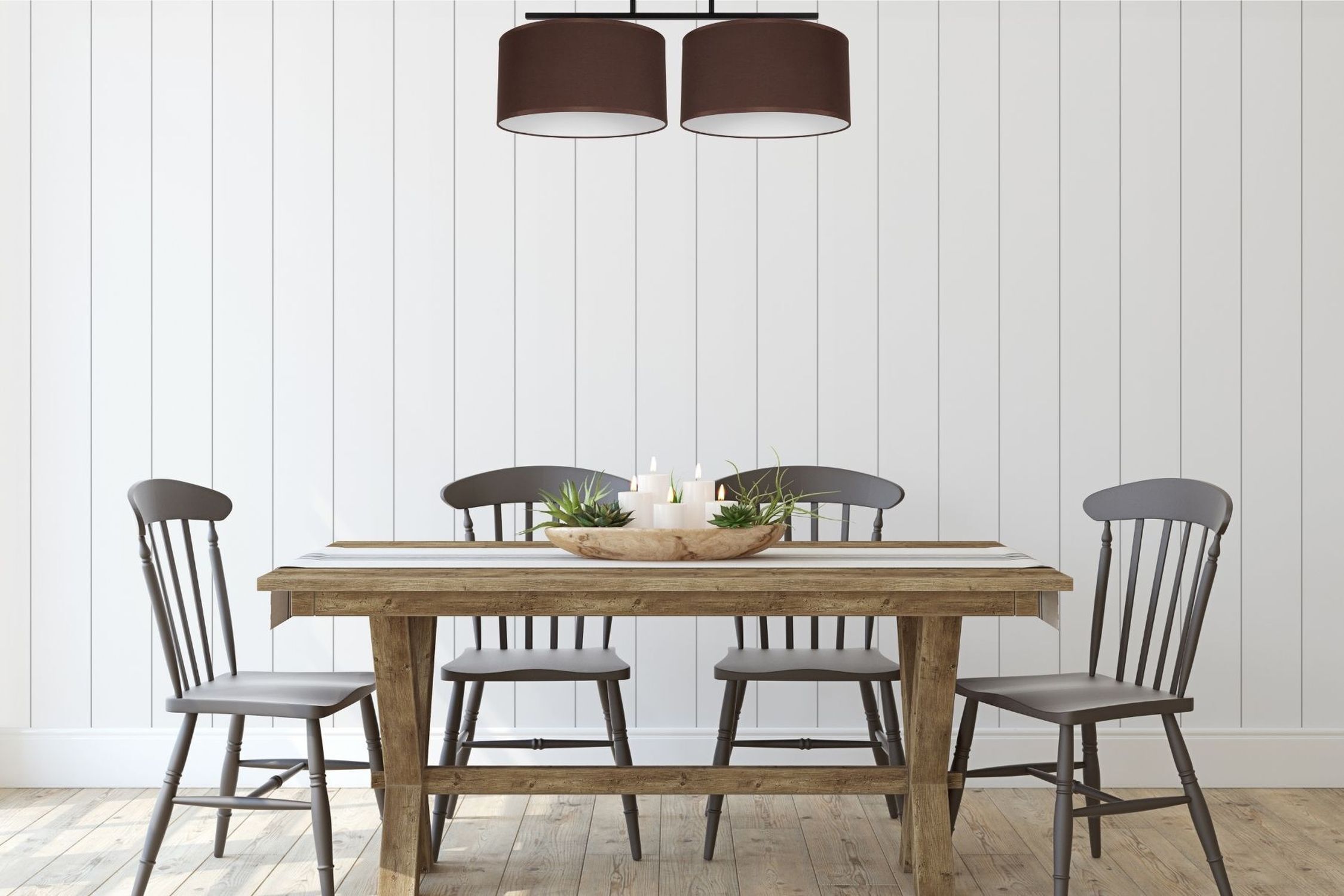 Deckenlampe Stoff blendarm Schwarz Braun Weiß E27 70 cm Esstisch, Holztisch, Naturholz, 6-stühle, Küchendekoration