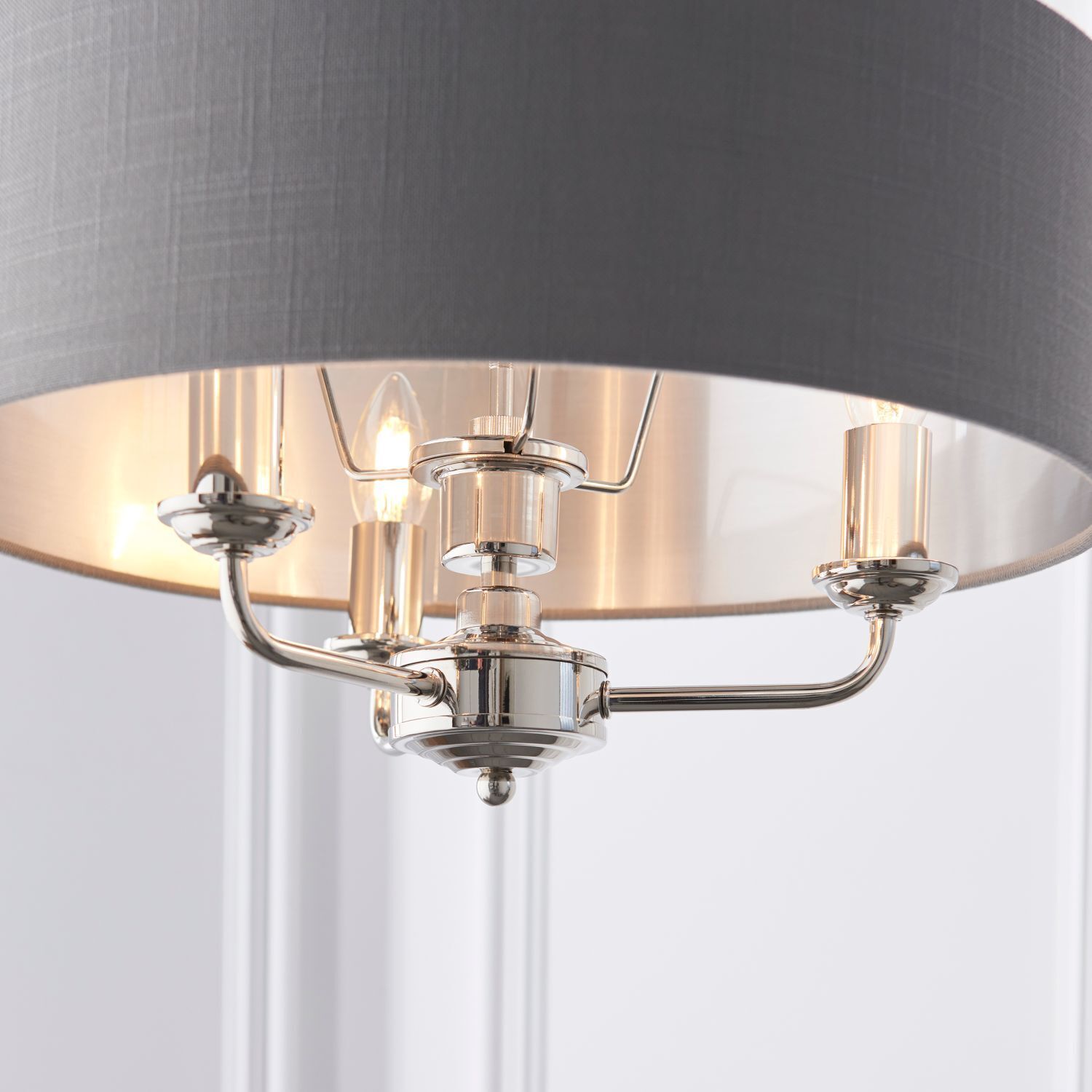 Hängelampe rund D: 45 cm Stoff Metall Nickel Anthrazit 3x E14