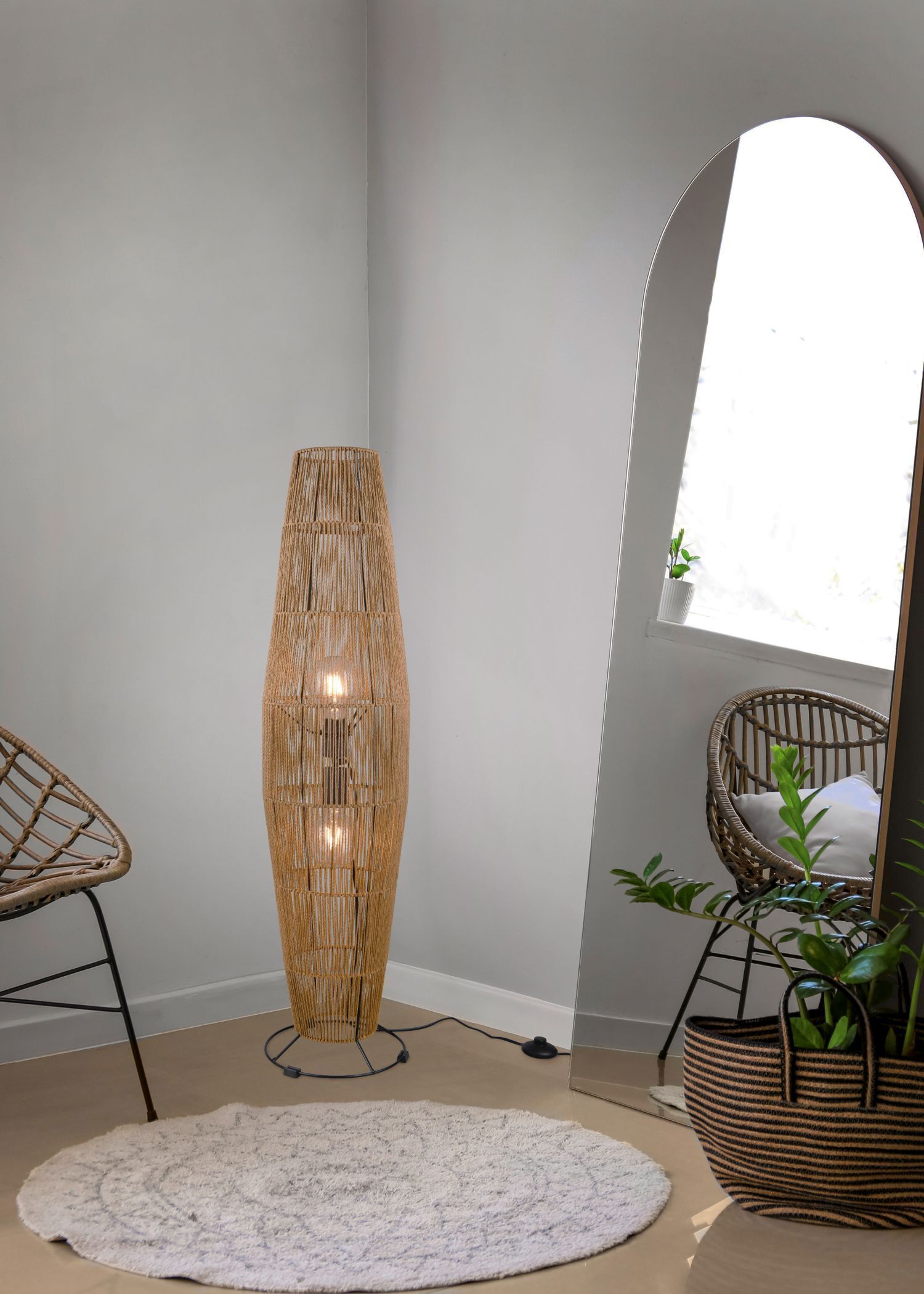 Lampadaire Papier Métal Noir Marron E27 103 cm Lampe, Dekoration für Zuhause, Teppich, Stehlampe