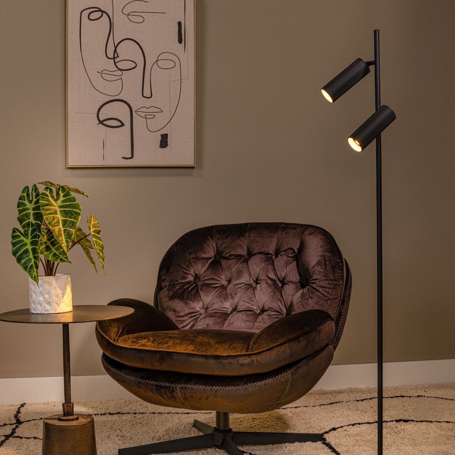 Sessel, Samt, Rund, Stehlampe, Wohnzimmer