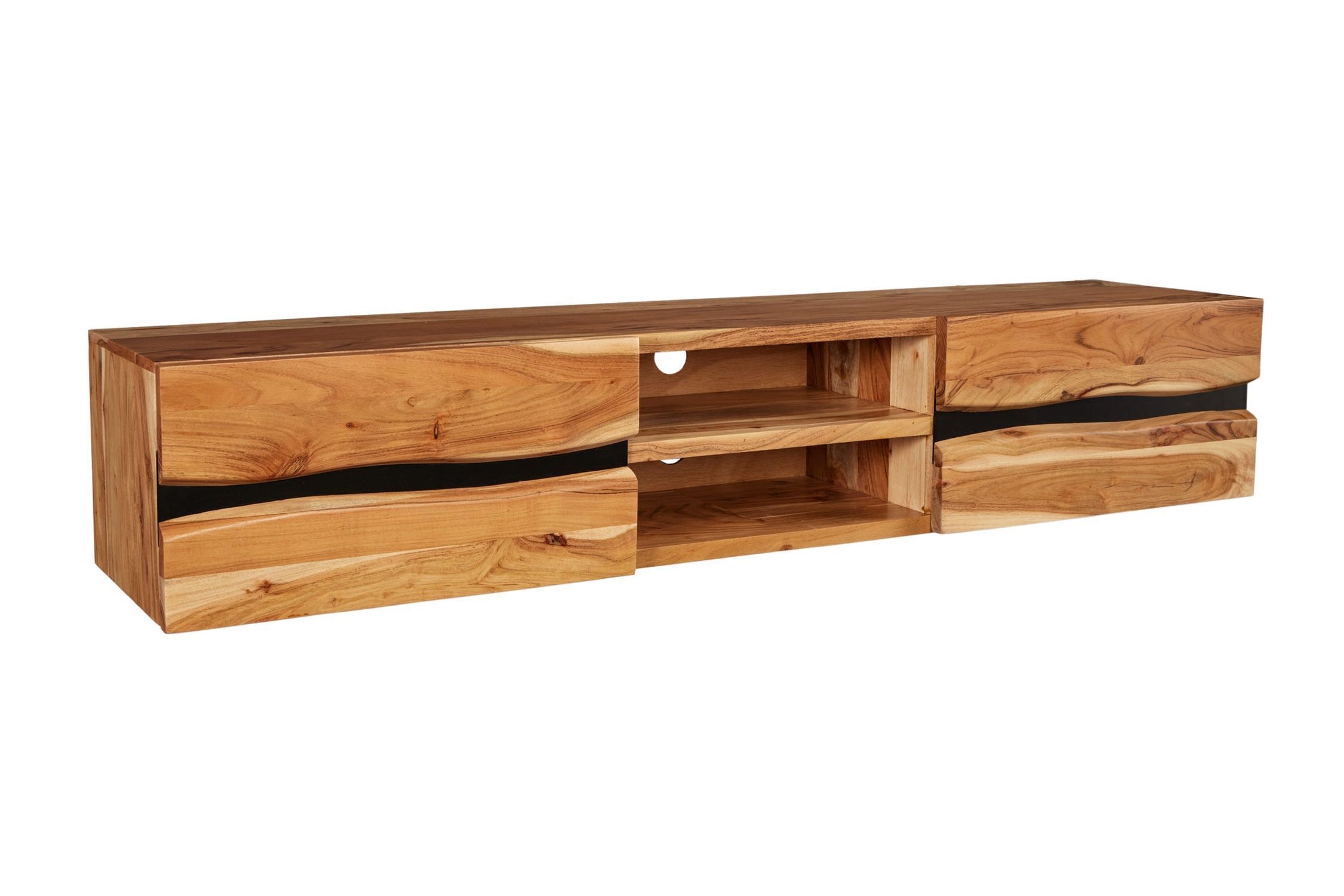 TV Lowboard suspendu en bois d'acacia métal 160 cm bord d'arbre
