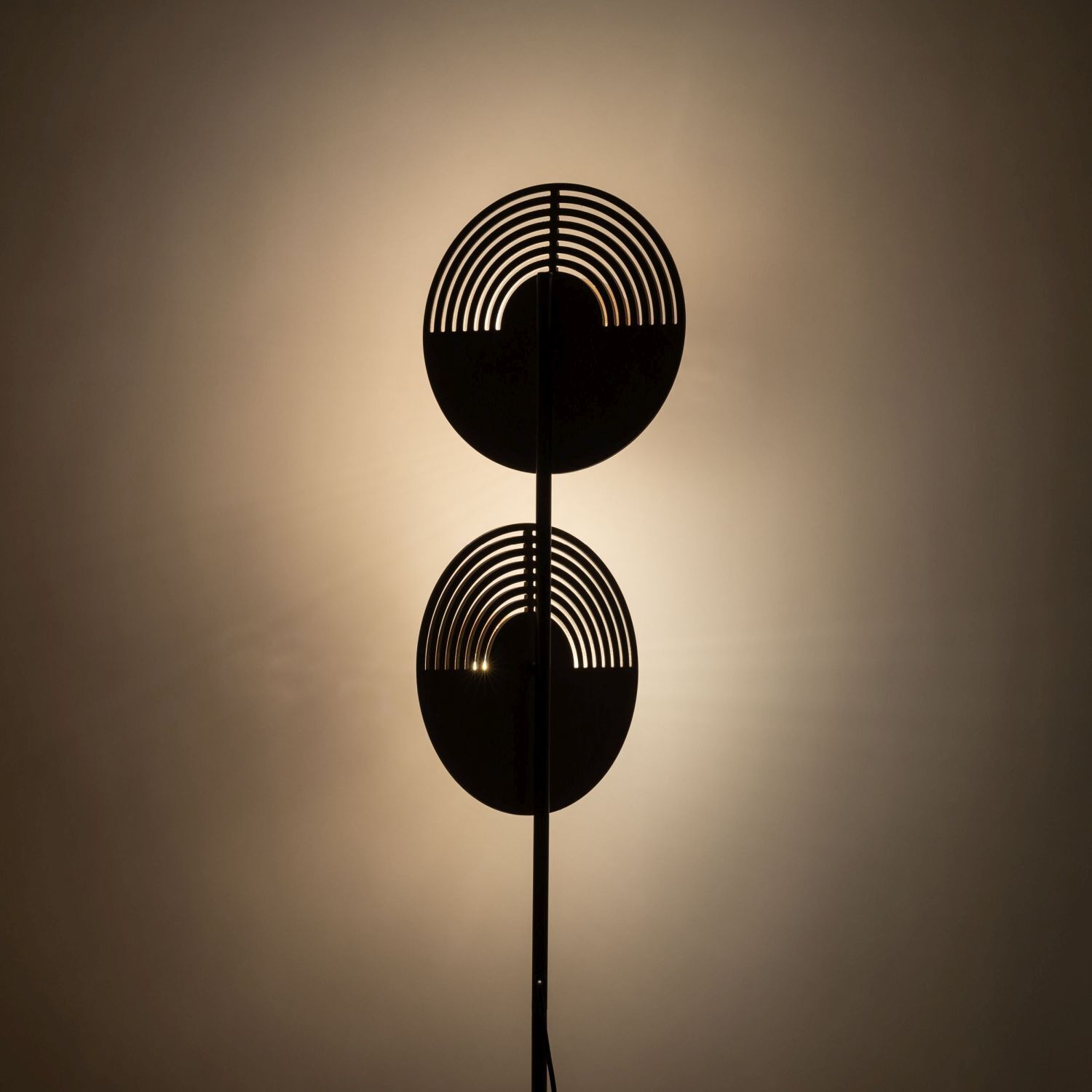 Natürliche Stehleuchte Glas 160 cm G9 Holz Eiche Lampe, Stehlampe, Metall, Architektonisch, Runde Scheiben