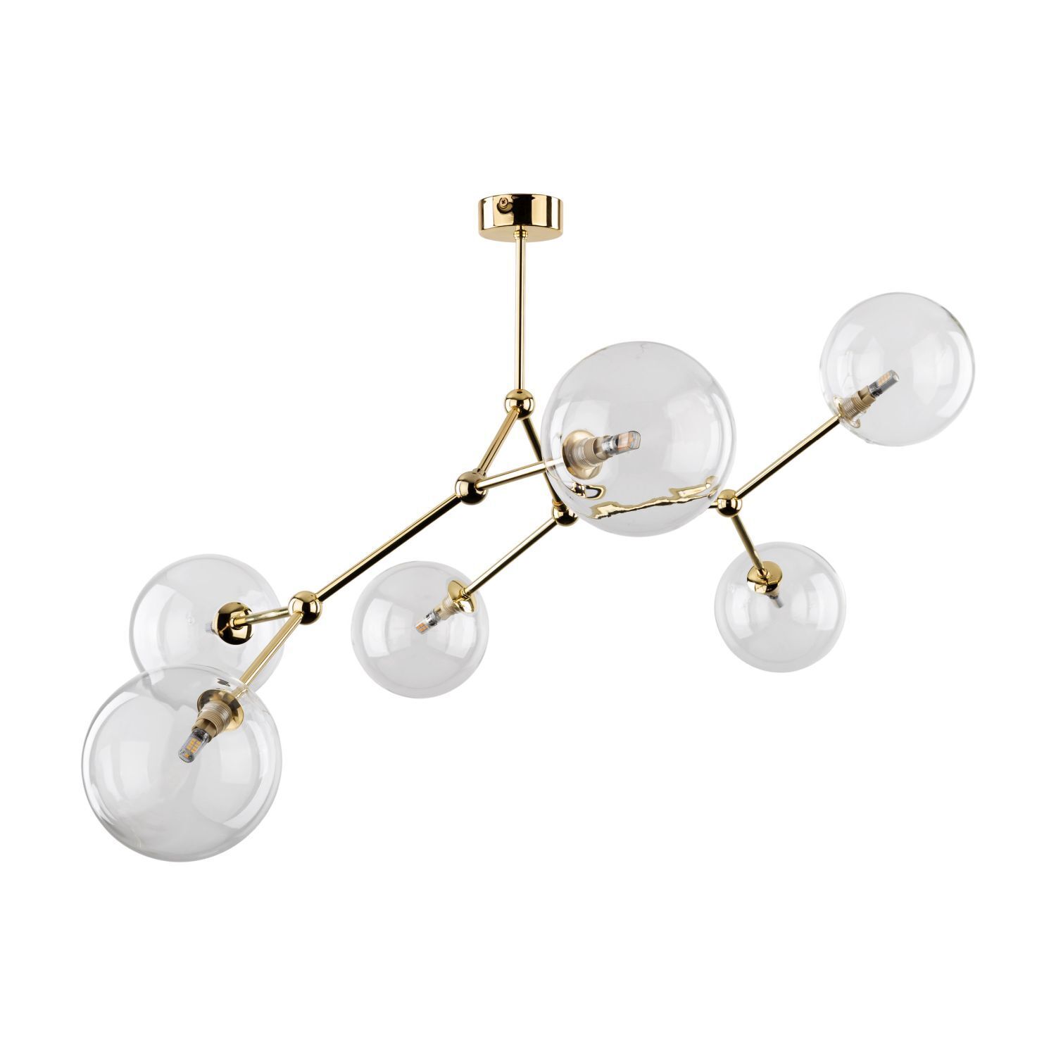 Deckenleuchte Glas Metall 107 cm lang in Gold G9 6-flammig Leuchter, Lampe, Deckenleuchte