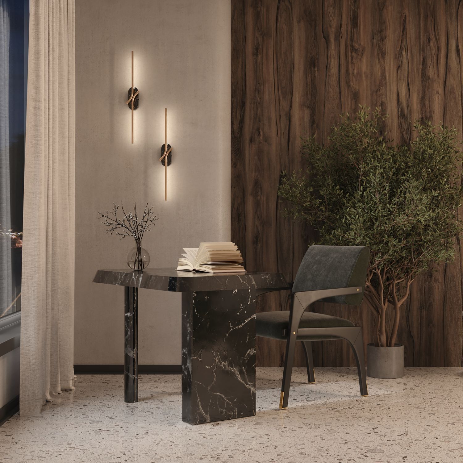 LED Wandleuchte Metall H: 63 cm länglich 170 lm Modern Drinnen, Innenarchitektur, Holzpaneele, Tabelle, Fußboden