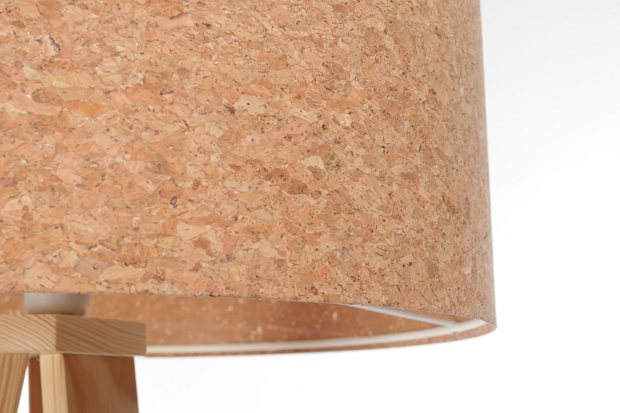 Stehleuchte Wohnzimmer 146 cm Dreibein Holz Kork E27 Lampe, Lampenschirm, Drinnen, Innenarchitektur