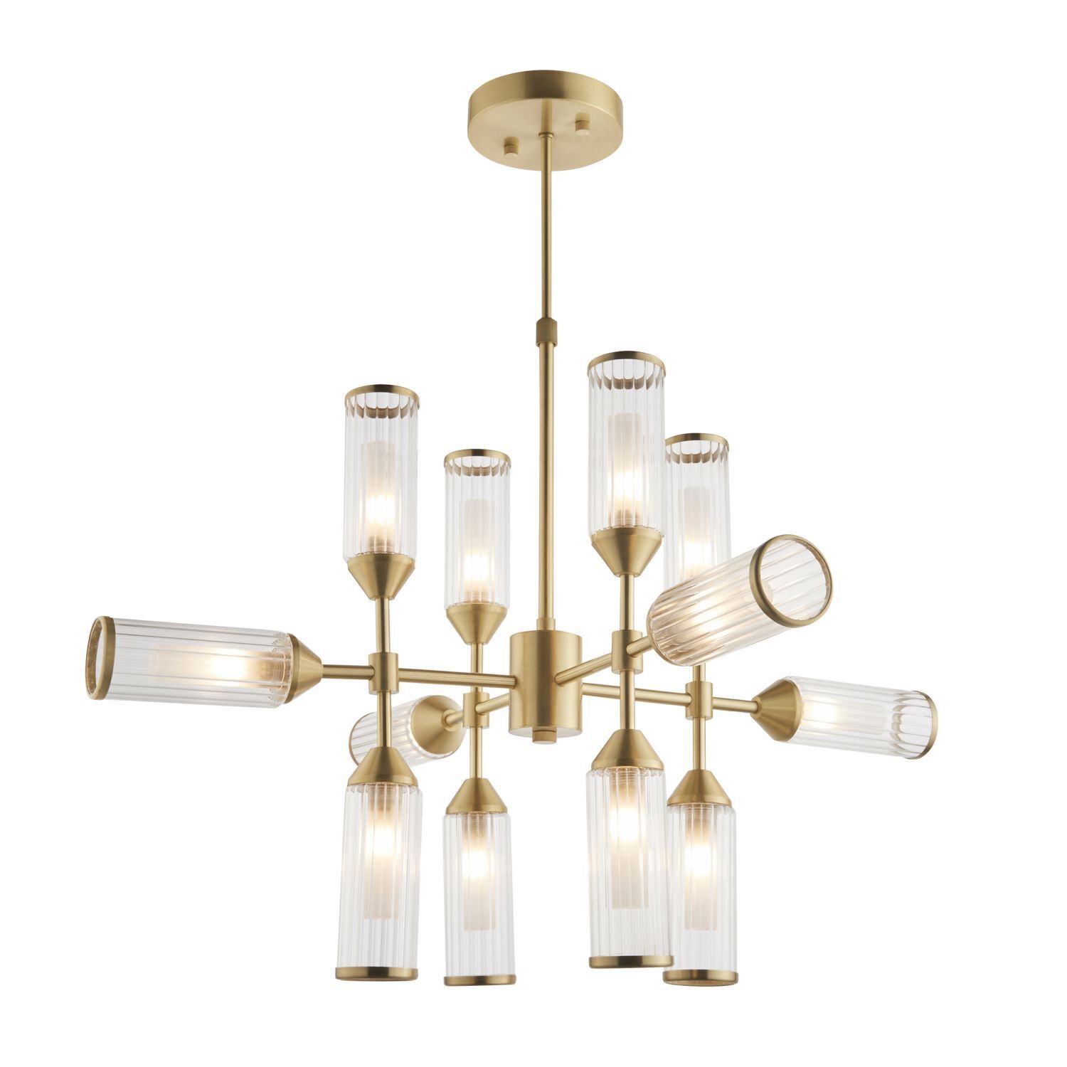 Lampe de plafonnier grande métal verre L : 73,5 cm en laiton pour 12x G9