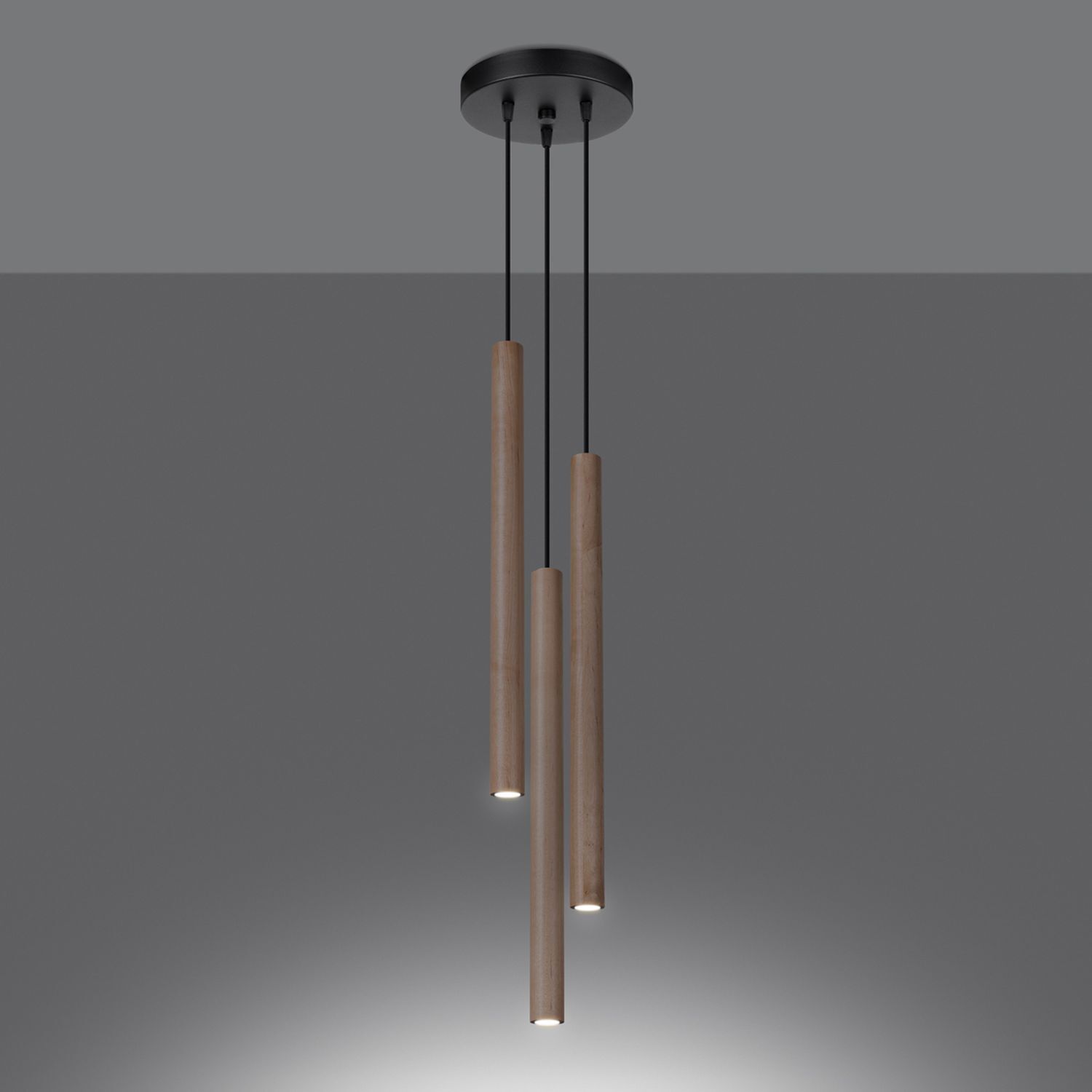 Runde Hängelampe Holz Natur G9 L:19,5 cm 3-flammig Pendelleuchte, Holz, drei Pendel, hängende Lampe, zylindrisch