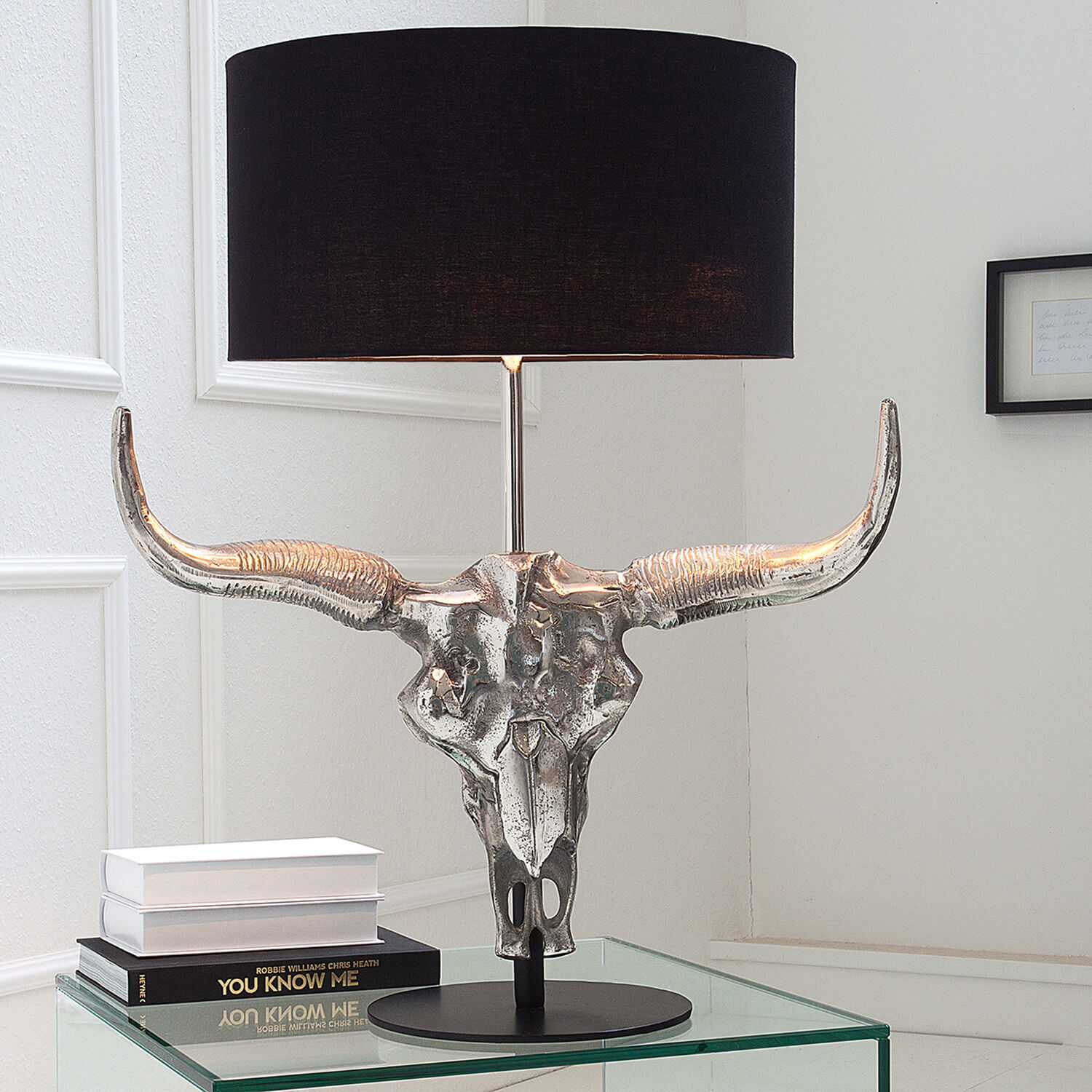 Tischlampe Modern Design Stierkopf Silber Schwarz Lampe, Tischlampe