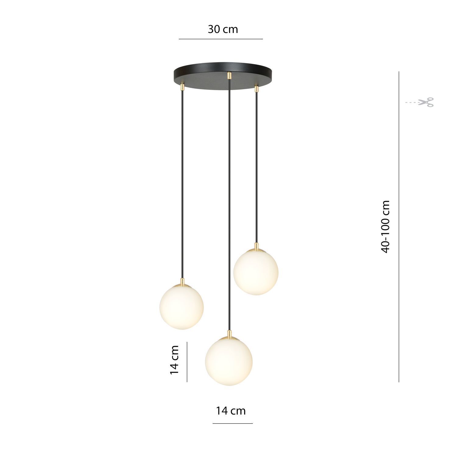 Suspension réglable noir blanc or E14 Table de salle à manger