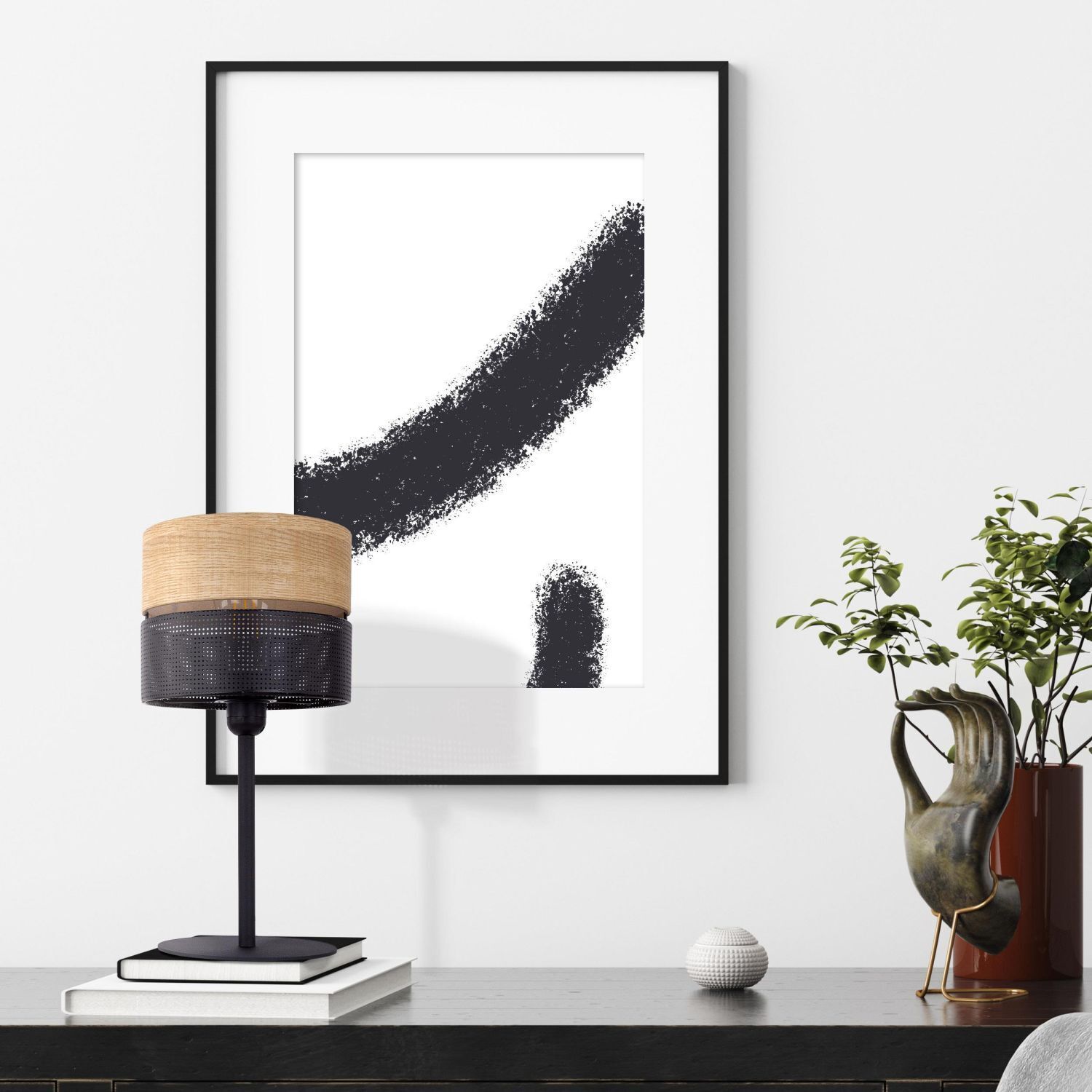Lampe de table Noir Naturel E27 40 cm Moderne CANTU