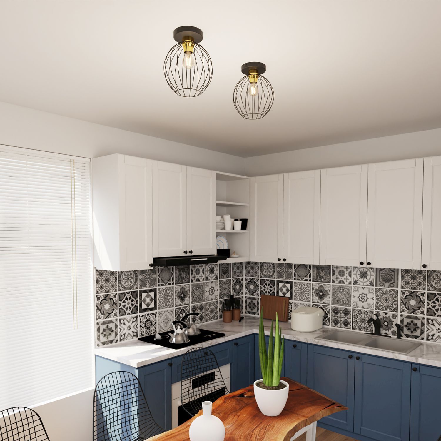 Elegante Deckenleuchte Schwarz Gold Metall Ø24 cm E27 Drinnen, Innenarchitektur, Küche