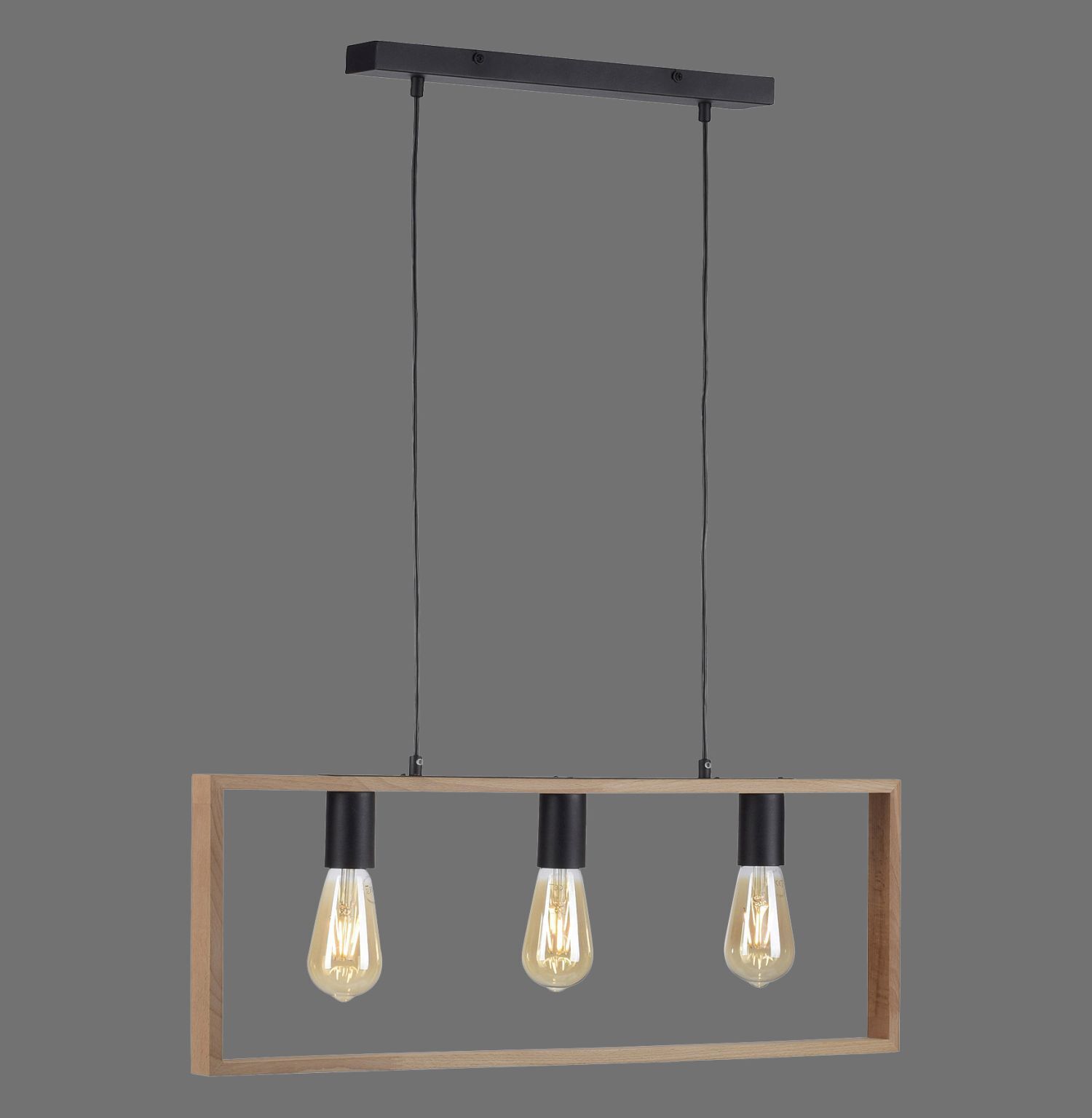 Natürliche Hängelampe Retro Holz Metall L:69 cm 3-flmg Licht, Leuchte