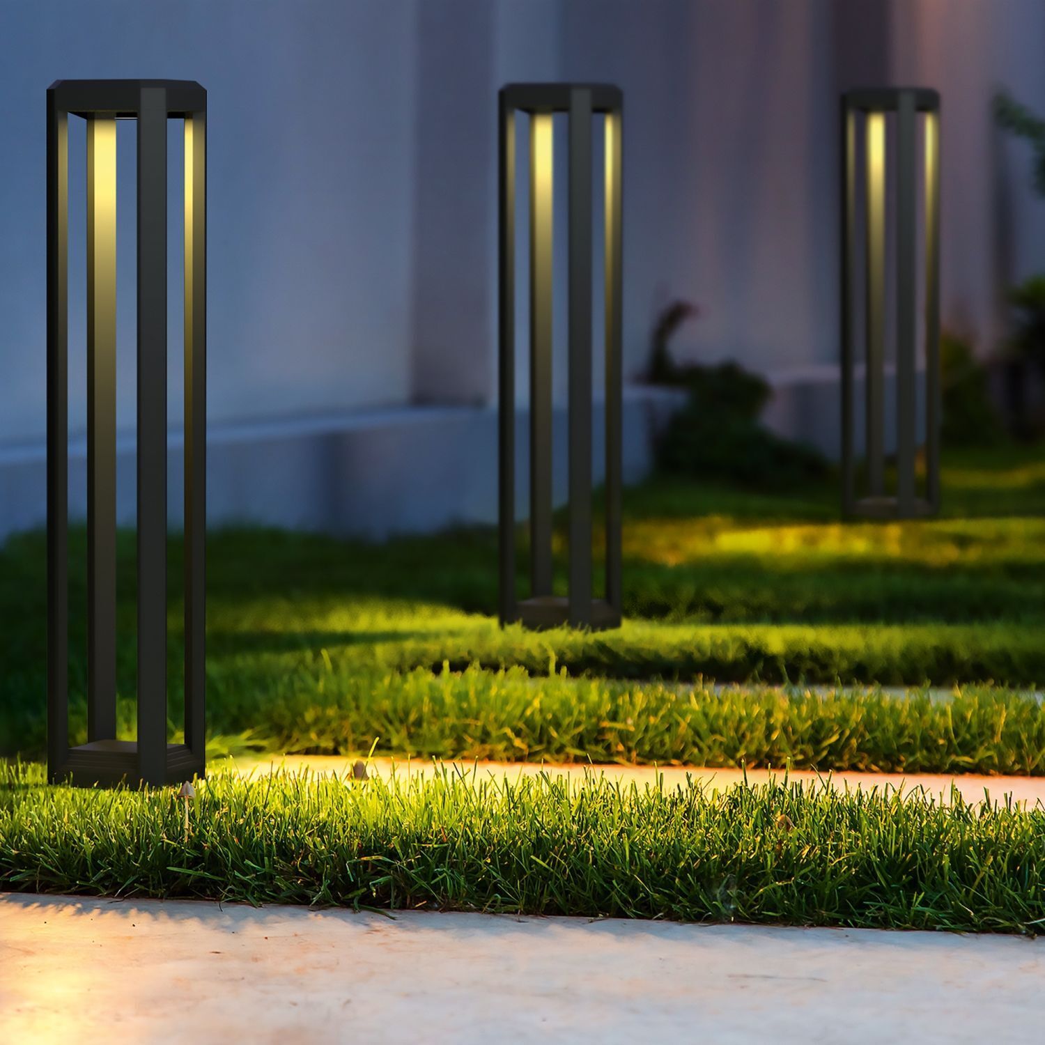 LED Pollerleuchte Aluminium IP65 80 cm Grau eckig TIM Gras, Pflanze, Rasen