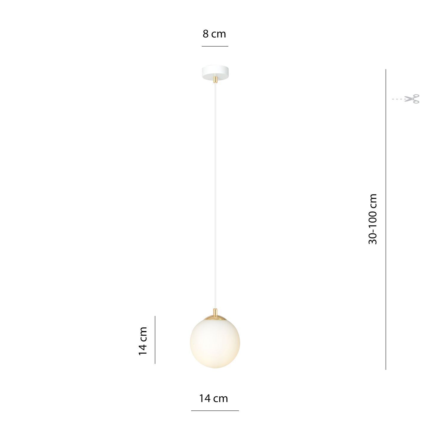 Lampe à suspendre Blanc Or E14 Verre Abat-jour sphérique Ø 14 cm