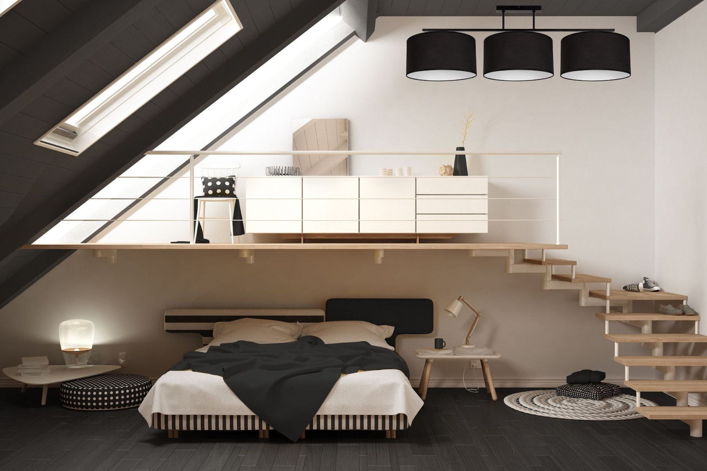 Blendarme Deckenlampe Stoff Schwarz Weiß E27 3-flammig Schlafzimmer, Loft, Treppenaufgang, Schrank, Lampe