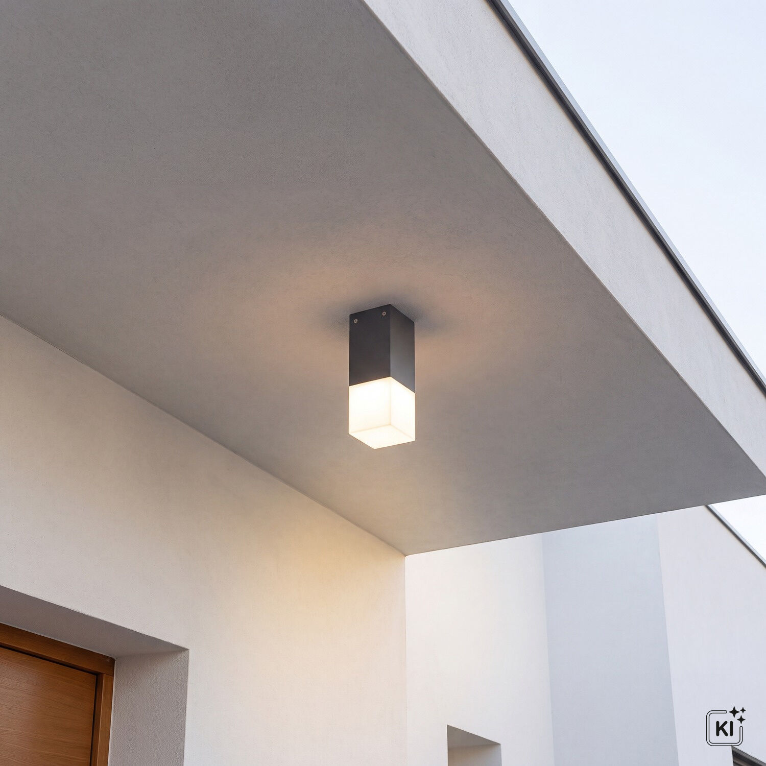 aussenleuchte, außenwandlampe, hängende leuchte, minimalistisch, klarer quadratischer kasten