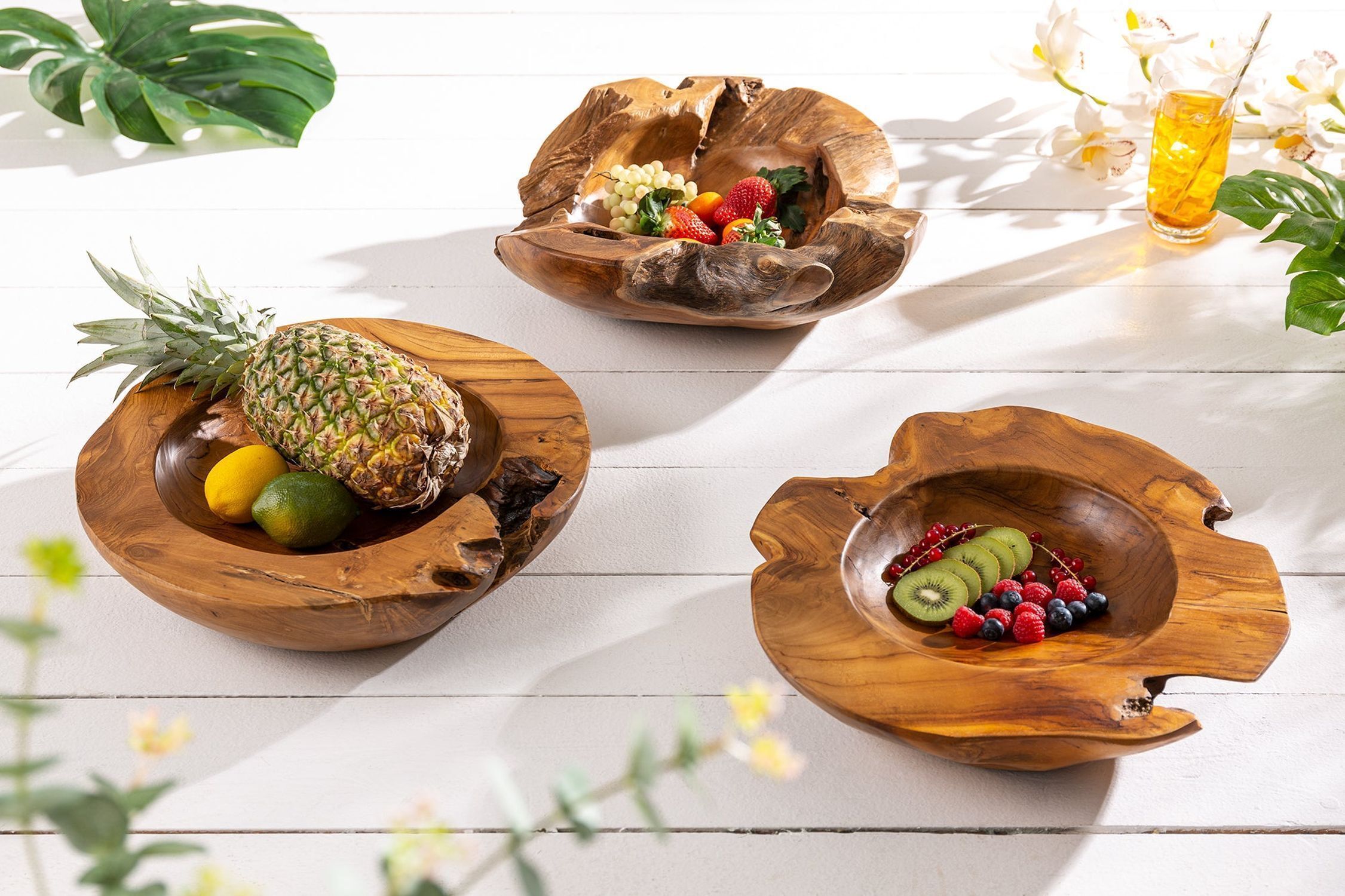 Coupe décorative en teck faite à la main L : 40 cm Pièce unique Essen, Präsentation des Essens, Obst, Ananas, Produzieren