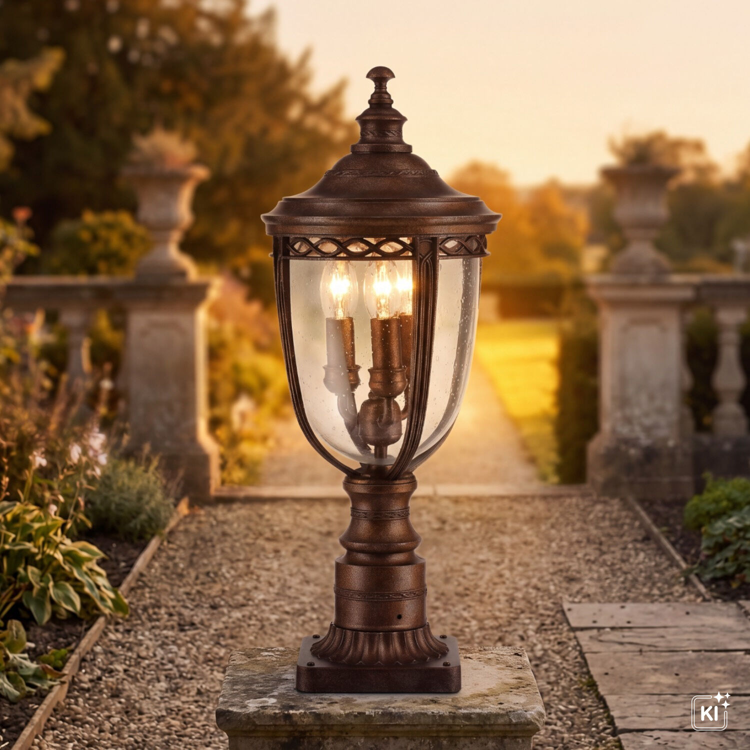 le41885-bodenleuchte-garten-terrasse-aussen-metall-rustikal-industrial-3-flammig-e14-ip44-dimmbar-07 Gartenlampe, Laterne, Bronzefarben, Außenbeleuchtung, Glaslampe
