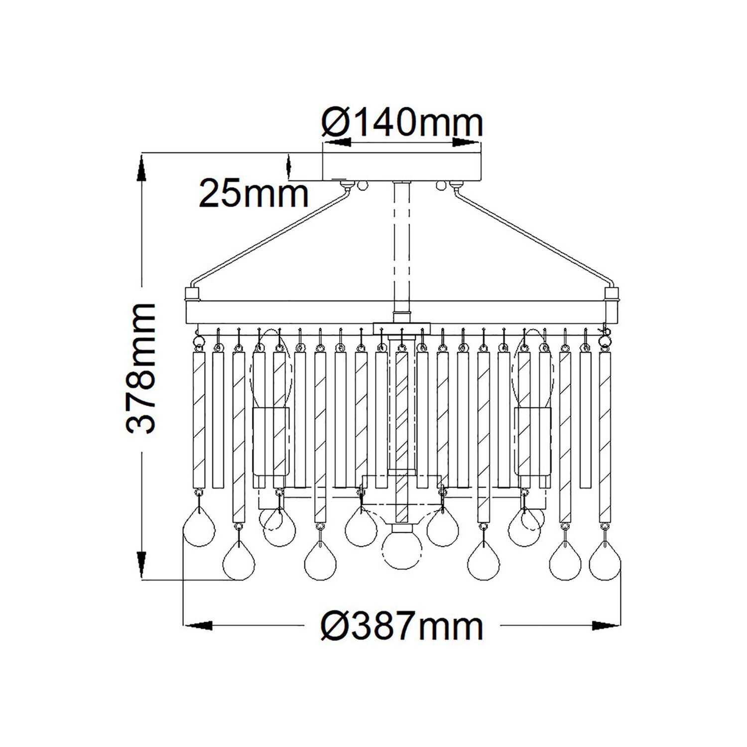 Deckenlampe Kristall Metall D: 38,1 cm Chrom 3x E14 rund Draußen