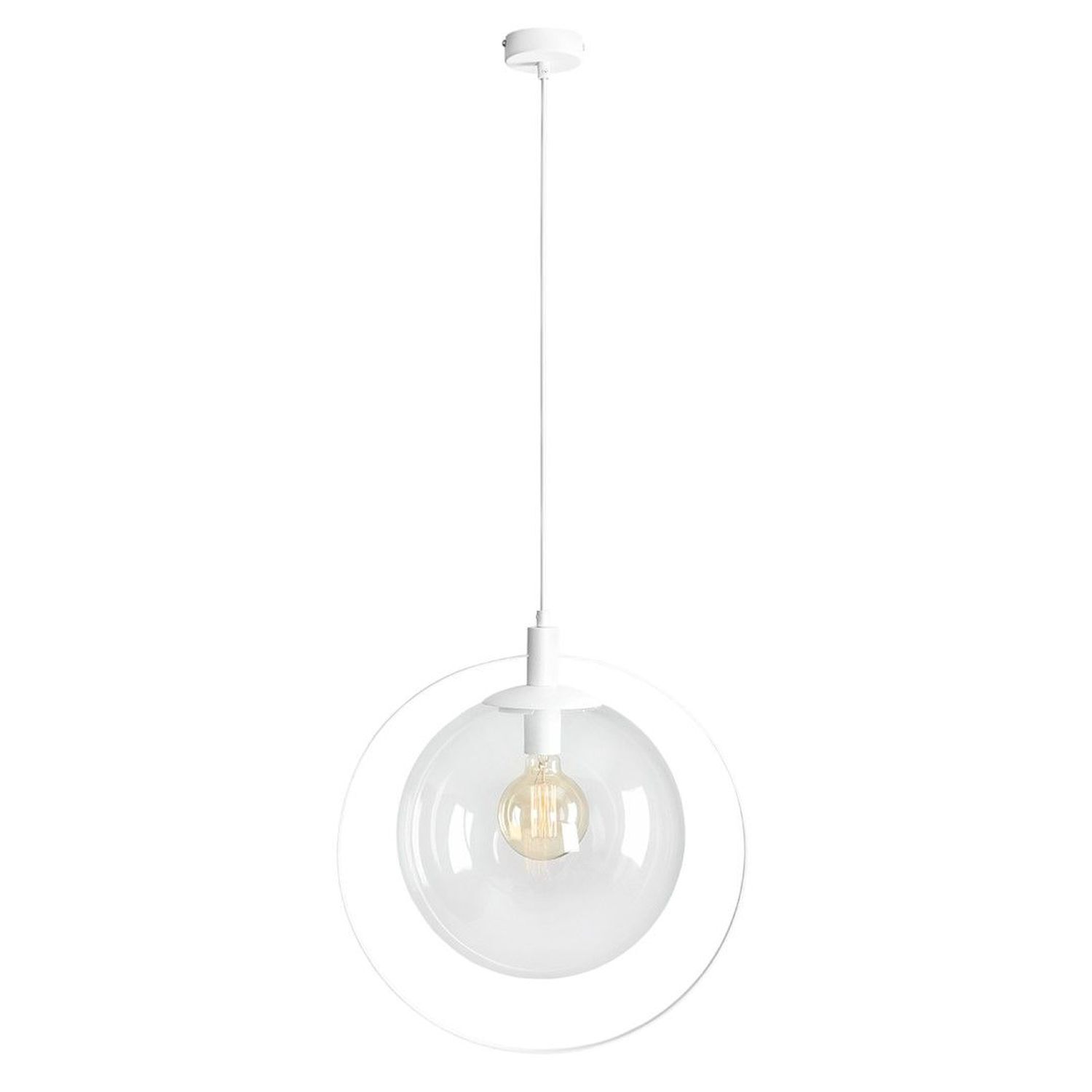 Lampe à suspendre Blanc Transparent Verre Boule Métal L:42,5 cm E27